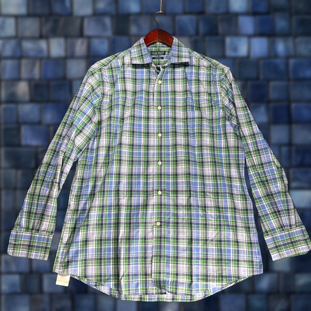 Ralph Lauren Lauren Ralph Lauren Shirt Mens L Regular Fit Cotton Blend Plaid Button-Up Blue Green Size US L / EU 52-54 / 3 - 1 Thumbnail