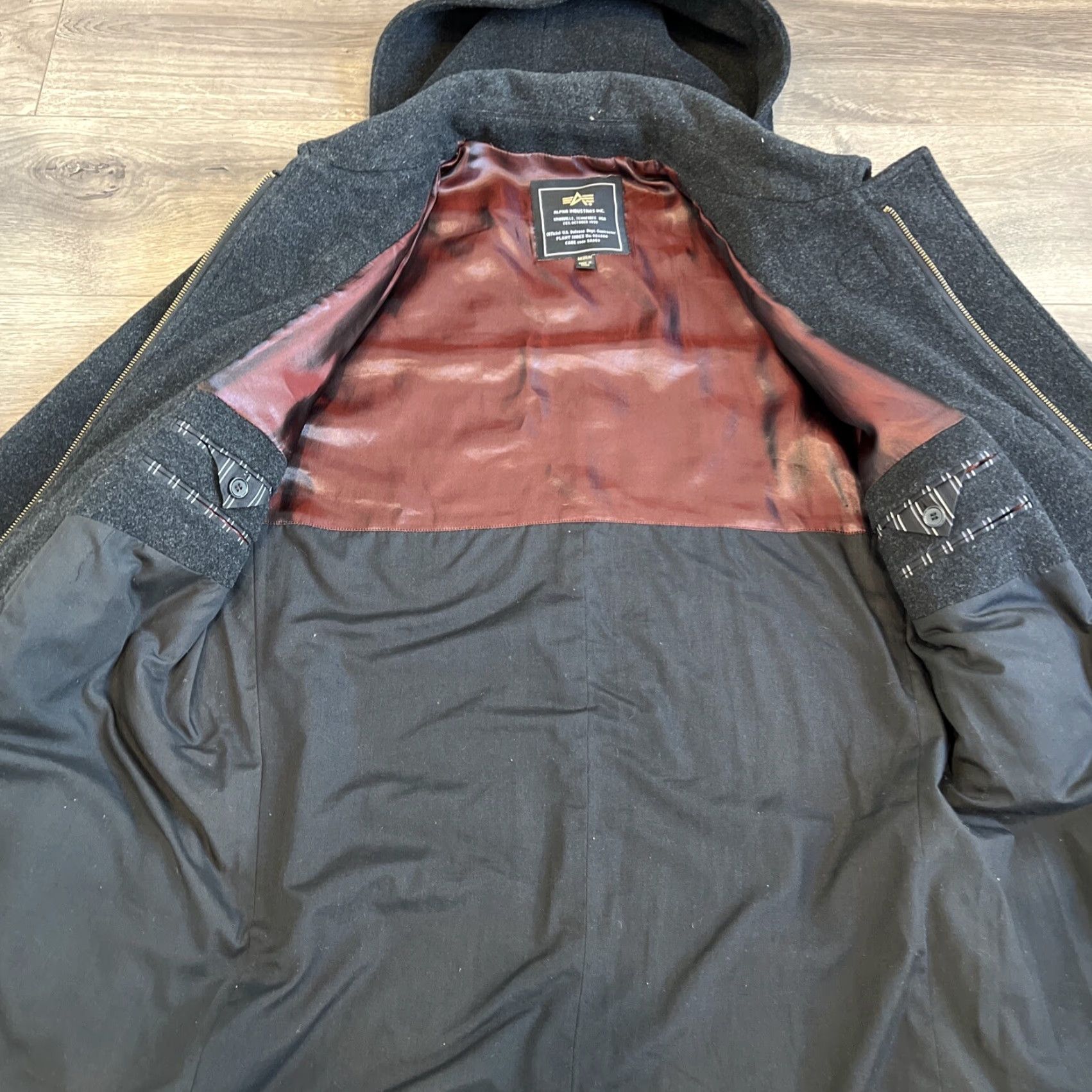 Alpha Industries VINTAGE ALPHA INDUSTRIES Coat Duffle Wool Blend Hooded Gray Medium Mens M Hoodie Zip Toggle Size US M / EU 48-50 / 2 - 4 Thumbnail