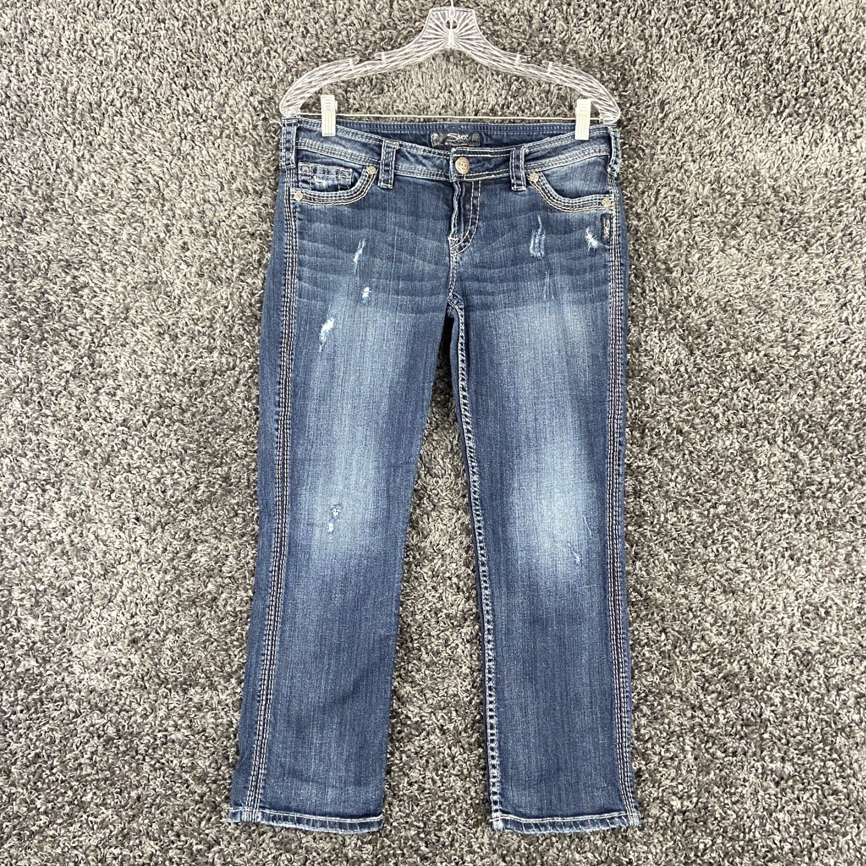 Silver Jeans Co. Silver Jeans Capri Jeans Women W29 Distressed Heavy Stitch Blue Womens Size 29" - 3 Thumbnail