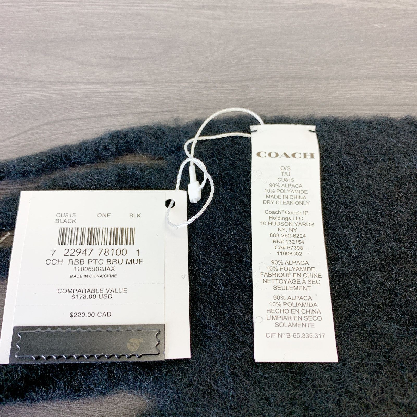 Coach Coach CU815 Muffler With Rubber Patch IN Black Size ONE SIZE - 3 Thumbnail