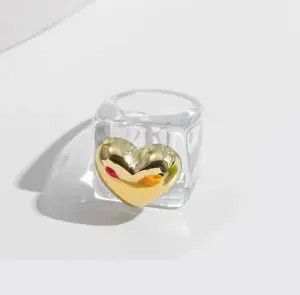 Other Acrylic Love Heart Chunky Ring Size ONE SIZE - 3 Thumbnail