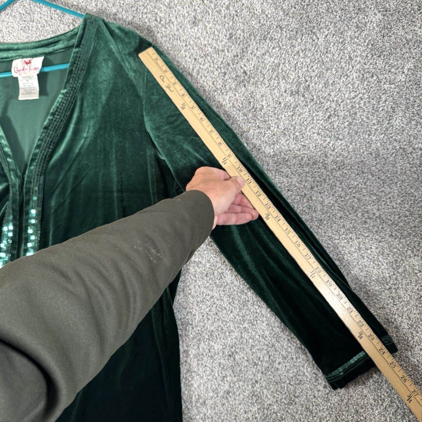 Quacker Factory Quacker Factory Cardigan XL Open Front Green Velour Sequin Sparkle Holiday Party Womens Size XL / US 12-14 / IT 48-50 - 5 Thumbnail
