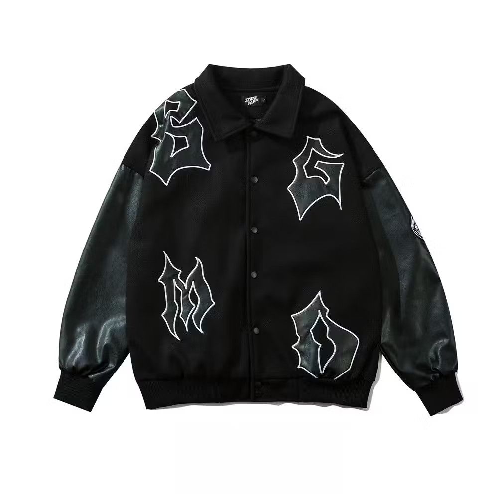 image of Vintage Patchwork Varsity Jacket in Black, Men's (Size Medium)
