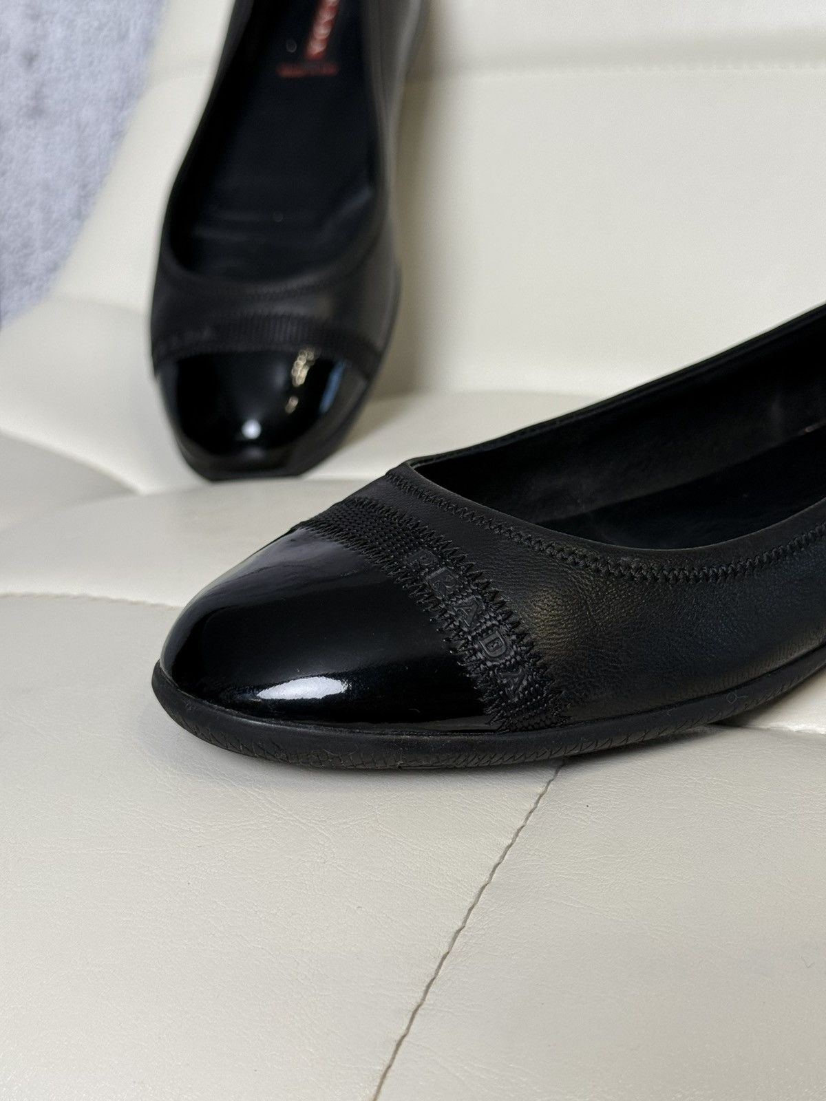 Prada Vintage 00s Prada Ballet Flats Leather Patent Toe Cap Shoes Size US 8 / IT 38 - 3 Thumbnail