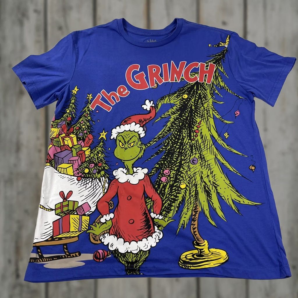 Vintage Dr Seuss THE GRINCH T-Shirt L Unisex Adults Blue Short Sleeve Christmas 2022 MAX & THE GRINCH Graphic Double-Sided Size US L / EU 52-54 / 3 - 1 Thumbnail