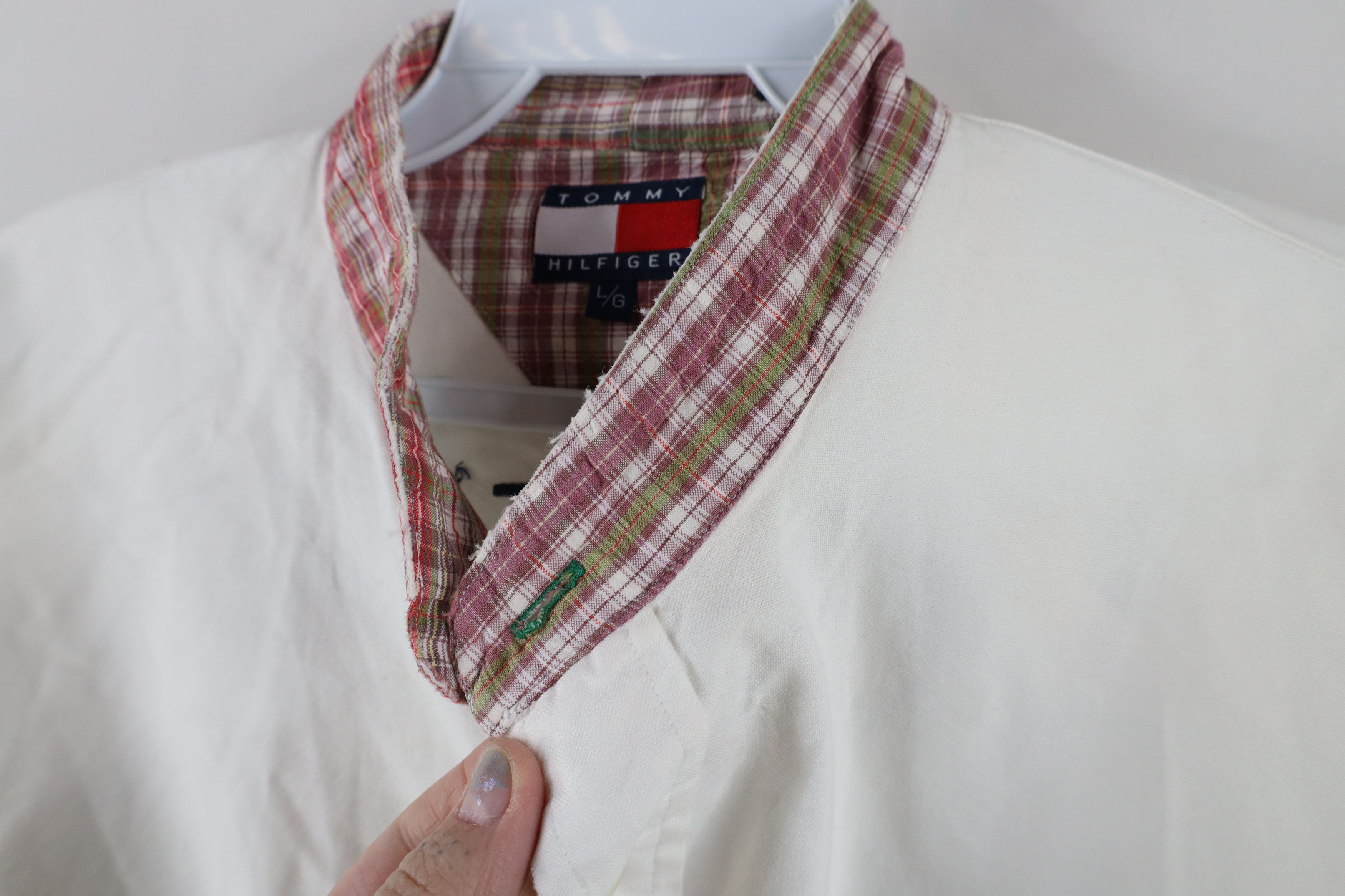 Tommy Hilfiger × Vintage Vintage 90s Tommy Hilfiger Big Logo Band Collar Button Shirt Size US L / EU 52-54 / 3 - 6 Thumbnail