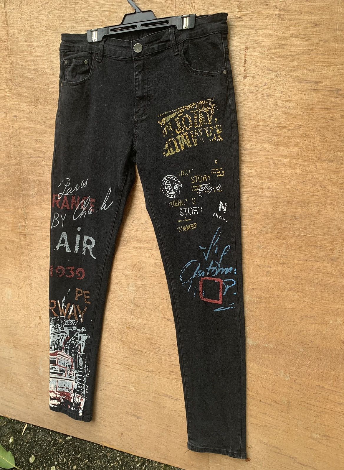 Japanese Brand 🔥 Creative Graffiti Graphic Print Streching Jeans Pants Size US 31 - 3 Thumbnail