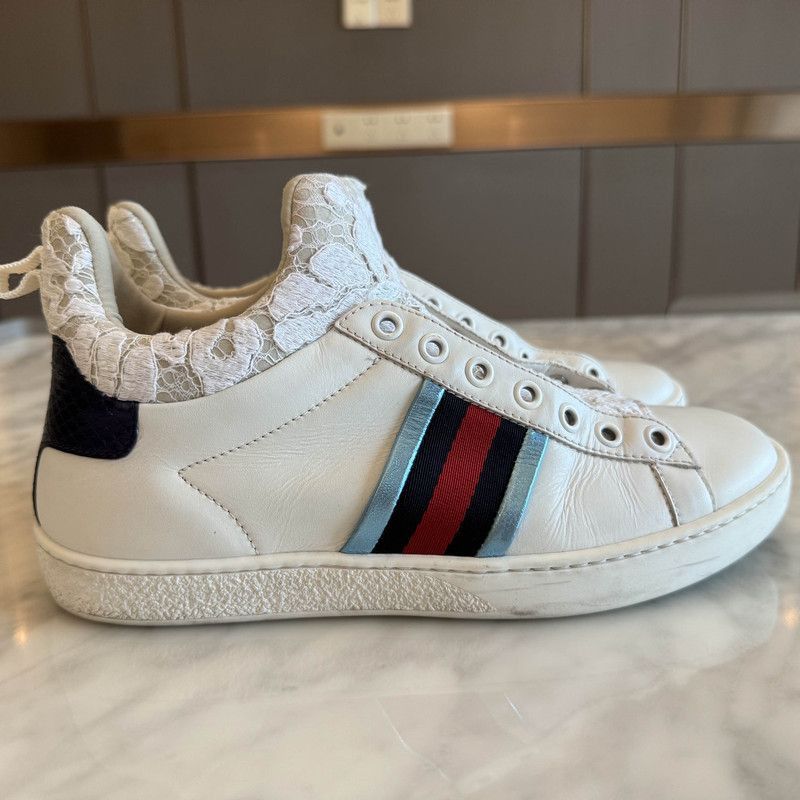 Gucci Gucci Stylish White Sneakers with Lace Detail -2508 Size US 5.5 / EU 38 - 8 Thumbnail