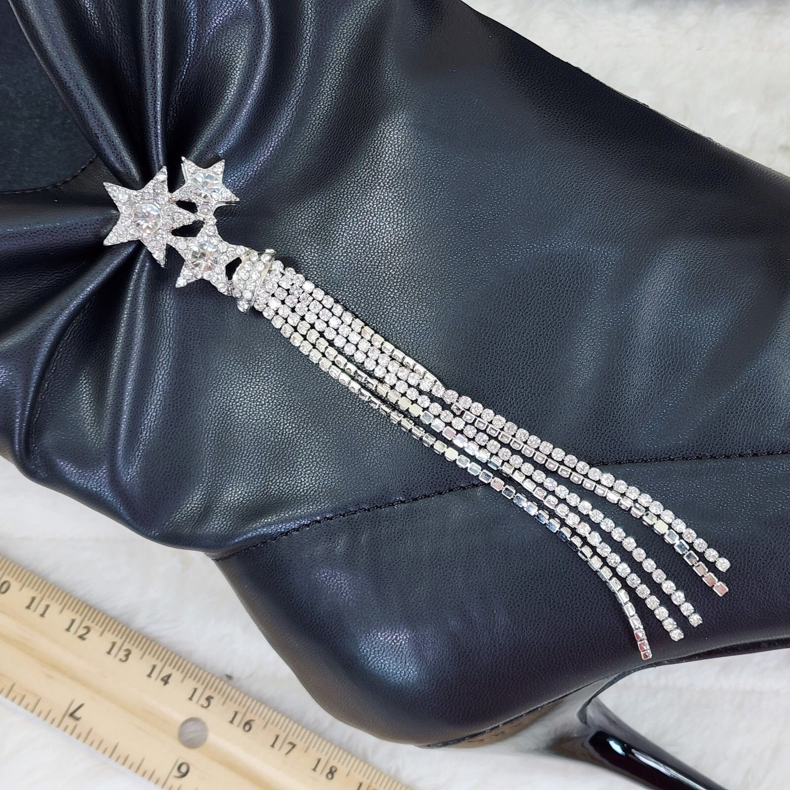 Other Sherry Black Pull on Scrunch Rhinestone Pendent High Heel An Size US 6.5 / IT 36.5 - 7 Thumbnail