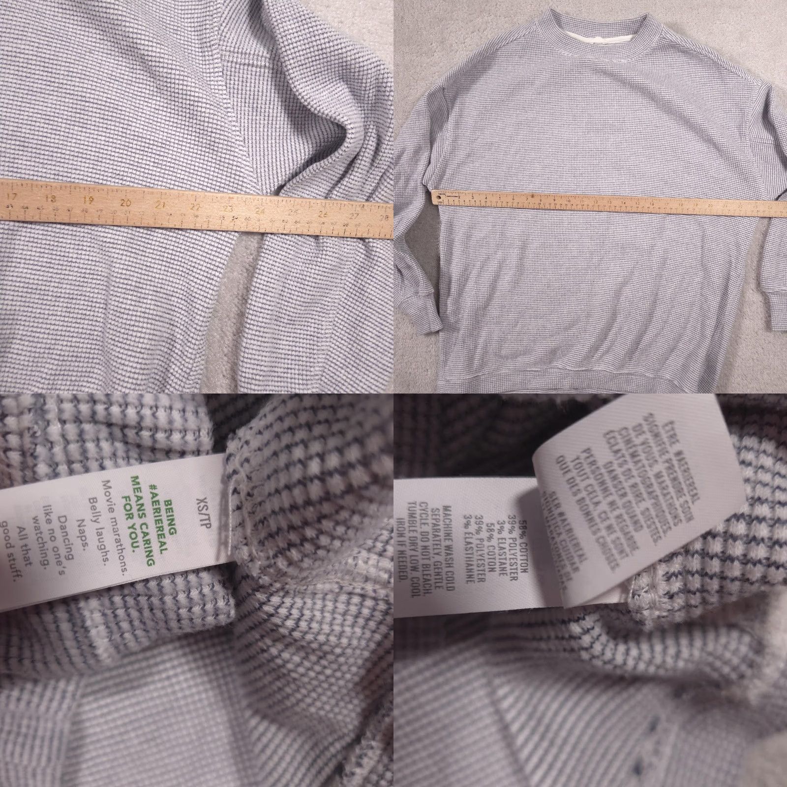 Vintage Aerie Sweater Womens XS Gray Stripe Waffle Knit Crewneck Raglan Long Sleeve Size XS / US 0-2 / IT 36-38 - 8 Thumbnail
