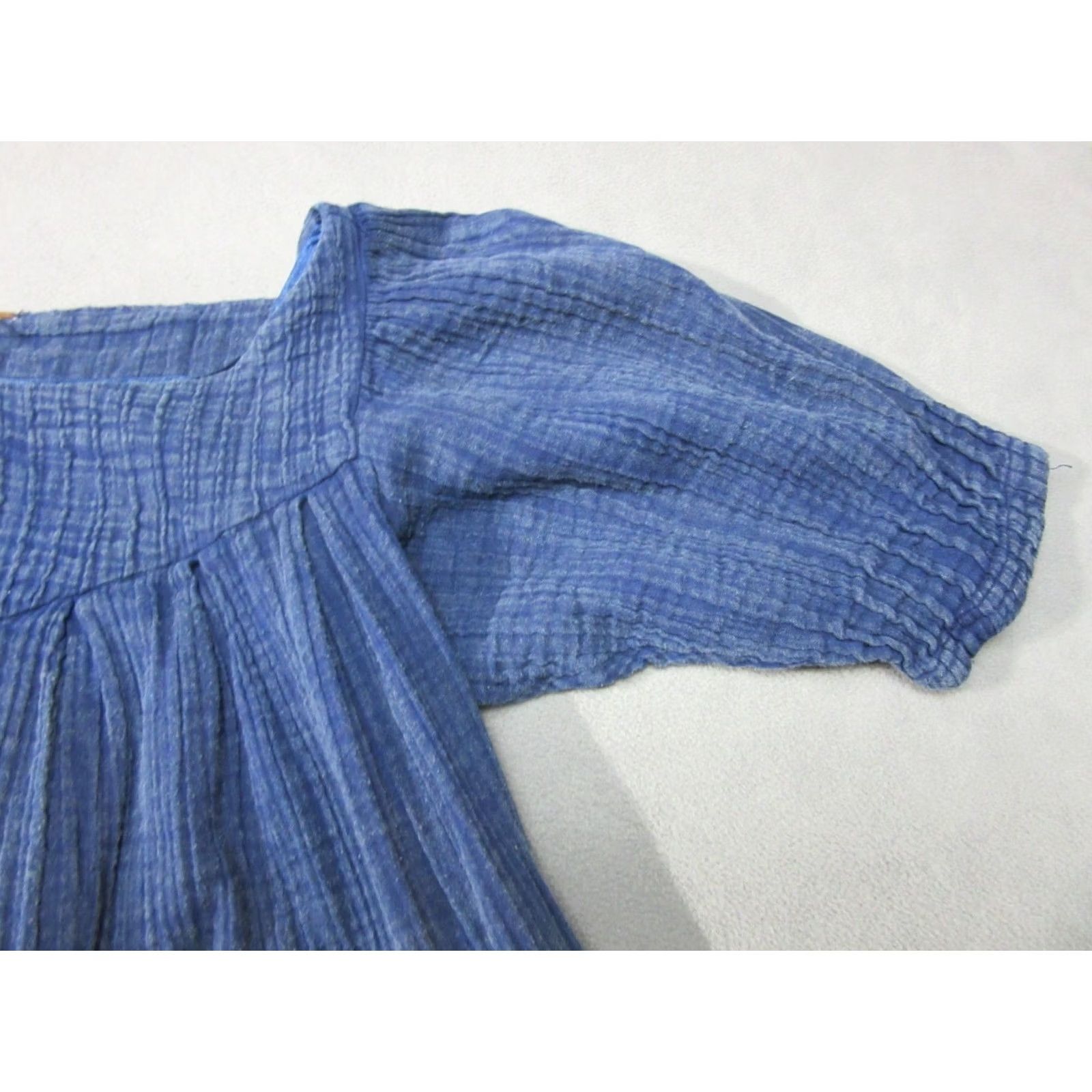 Free People Free People Dress Womens XS Blue Peasant Mini Square Neck Puff Sleeve Frayed Hem Size XS / US 0-2 / IT 36-38 - 4 Thumbnail