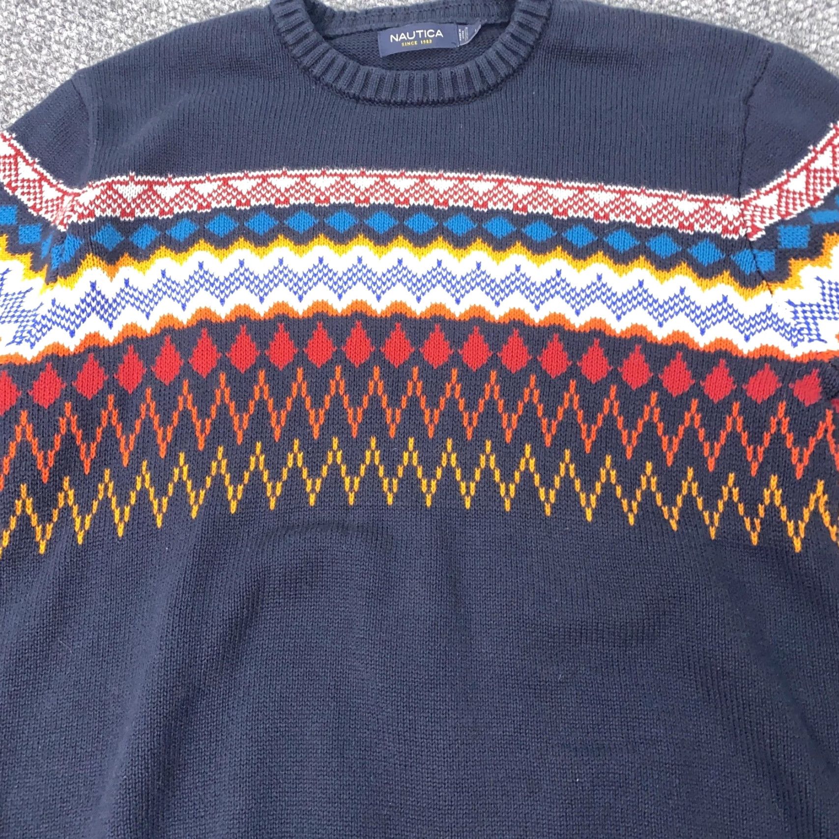 Nautica NAUTICA Sweater Mens Large Blue Fair Isle Crewneck Pullover Knit Cotton Preppy Size US L / EU 52-54 / 3 - 2 Thumbnail