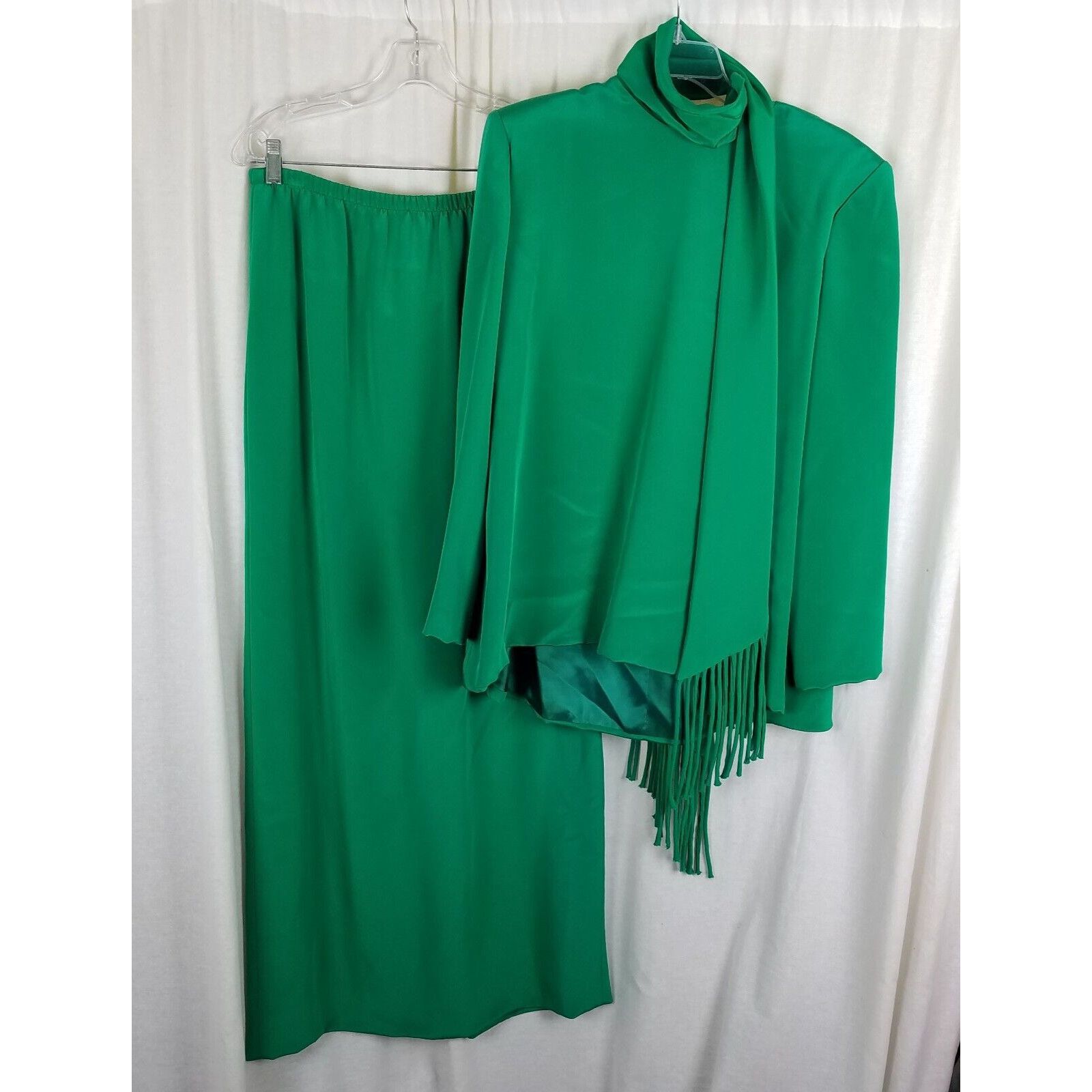 Vintage Mark Heister Silk Maxi Skirt Suit Scarf Formal Emerald Green Size L / US 10 / IT 46 - 1 Thumbnail