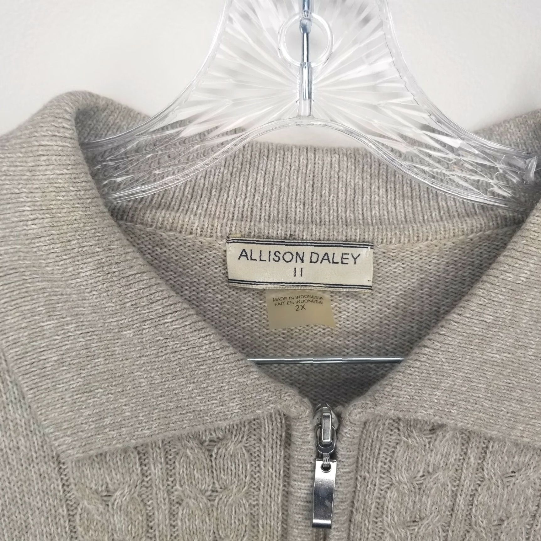 Vintage ALLISON DALey Full Zip Sweater Women Beige 2X Long Sleeve Plus Size Women Mens? Size XXL / US 16-18 / IT 52-54 - 2 Thumbnail