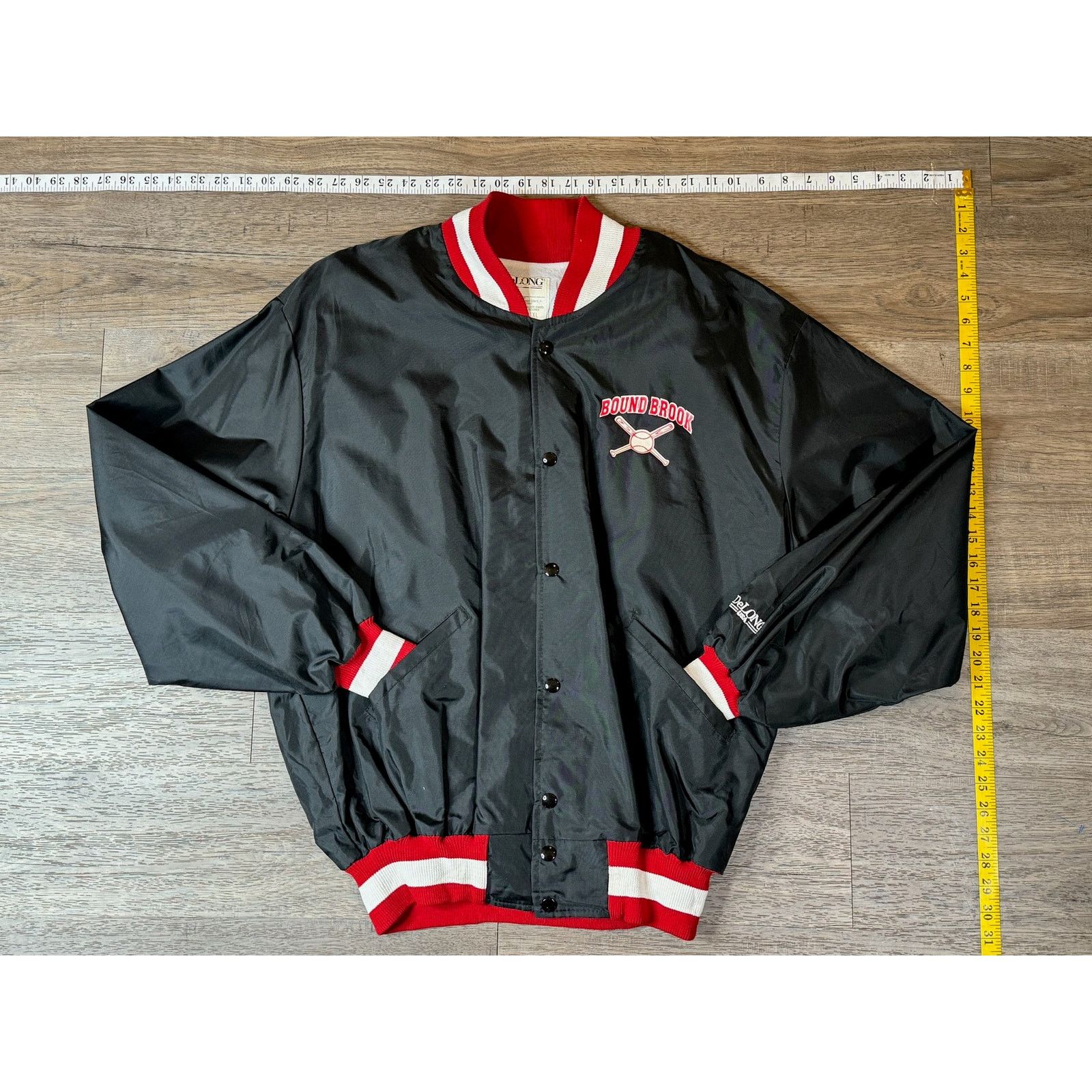 Delong Vintage DeLong USA Black Red Baseball Jacket Bound Brook XL Size US XL / EU 56 / 4 - 4 Thumbnail