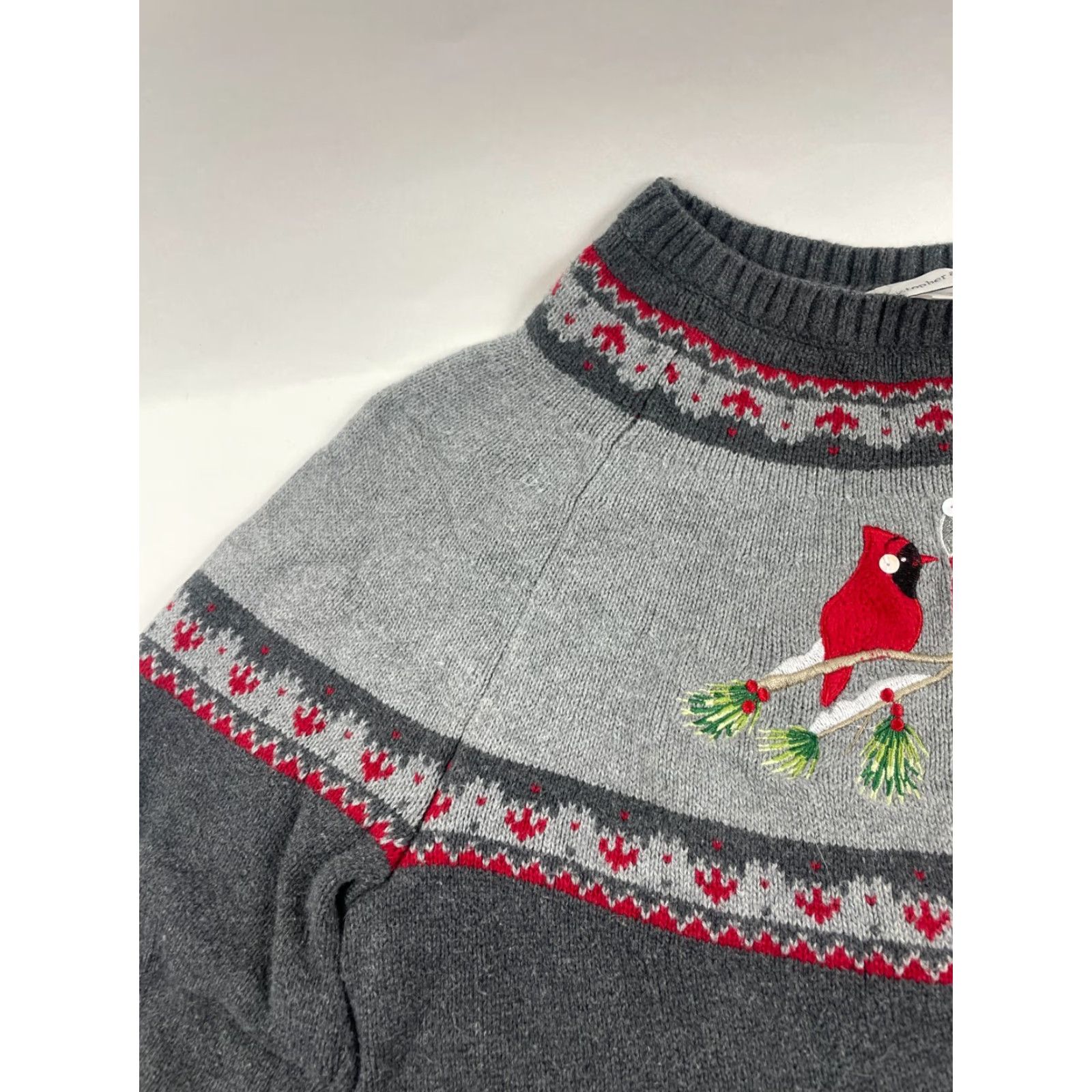 Vintage Christopher & Banks Sweater Women's Size Small Gray Mock Neck Red Cardinal Bird Pullover Long Sleeve Knit Shirt Size S / US 4 / IT 40 - 4 Thumbnail