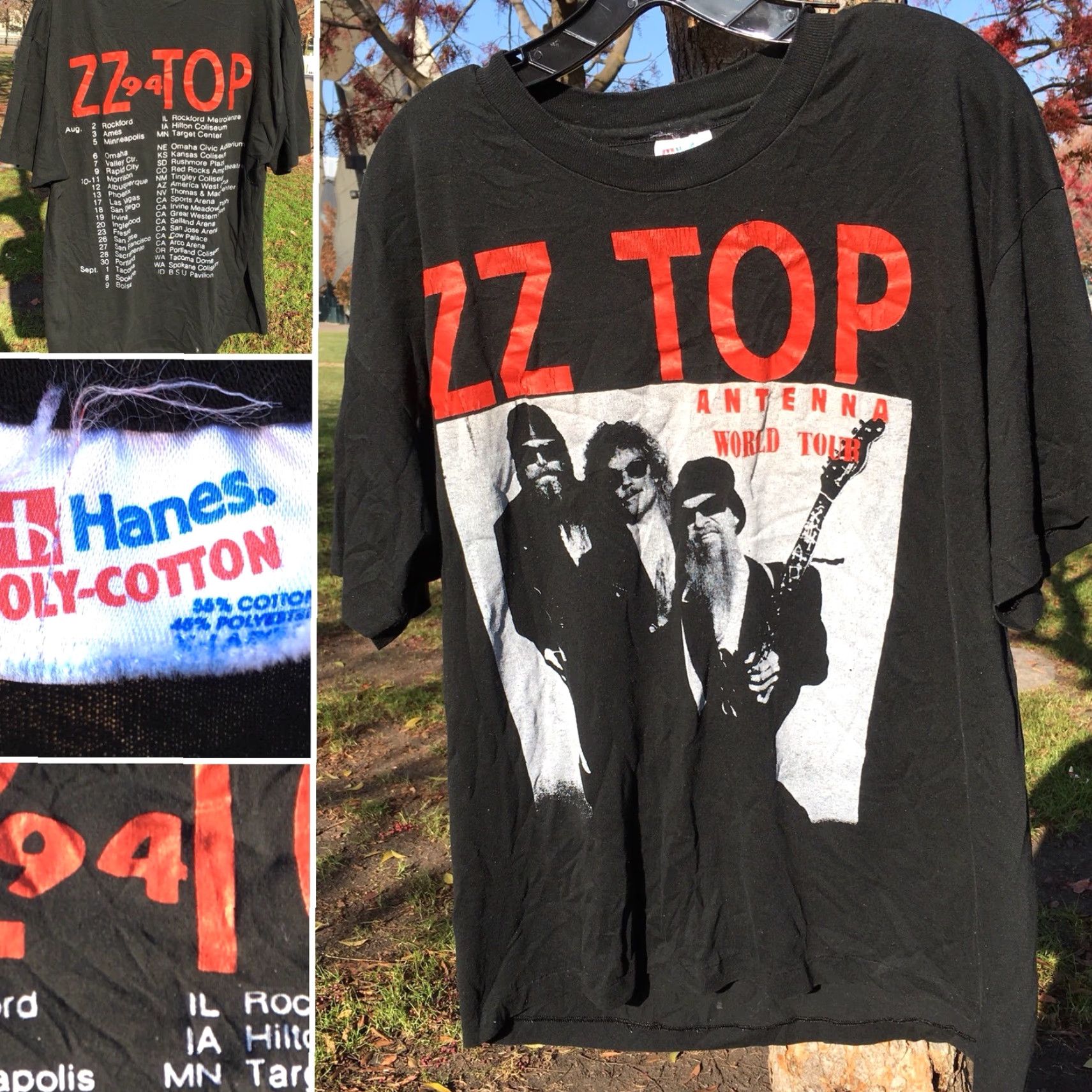 Hanes VINTAGE ZZ TOP Antenna World Tour 94 T Shirt Concert Band Tee 1990s 90s XL Men Hanes Graphic Tee Black Short Sleeve XL Mens Size US XL / EU 56 / 4 - 5 Thumbnail