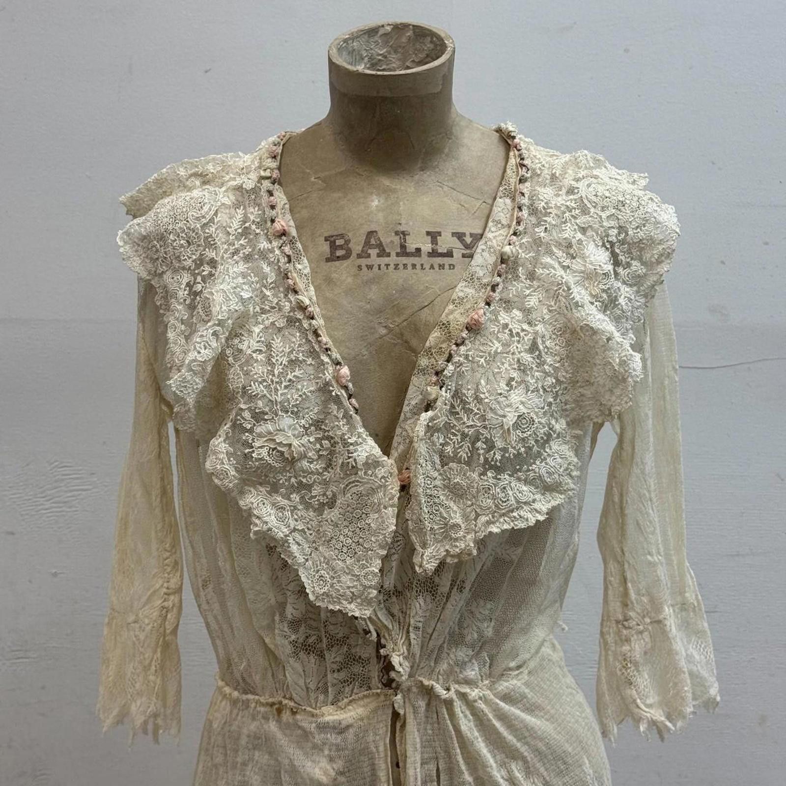Other Antique Edwardian Tea Dress 1900s Bridal Wedding Lace Size XS / US 0-2 / IT 36-38 - 2 Thumbnail
