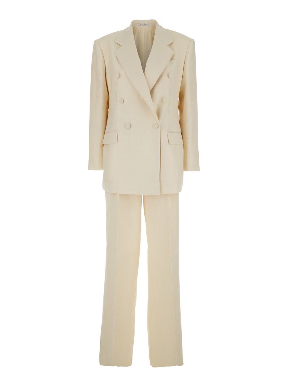 White Double-Breasted Suit with Notched Revers in Linen Woman