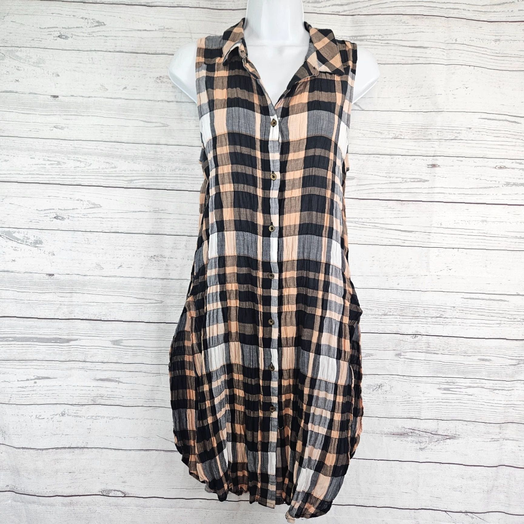 Vintage Holding Horses Sunlit Plaid Tunic Womens Sz 6 Blue Sleeveless Button Front Shirt Size M / US 6-8 / IT 42-44 - 2 Thumbnail