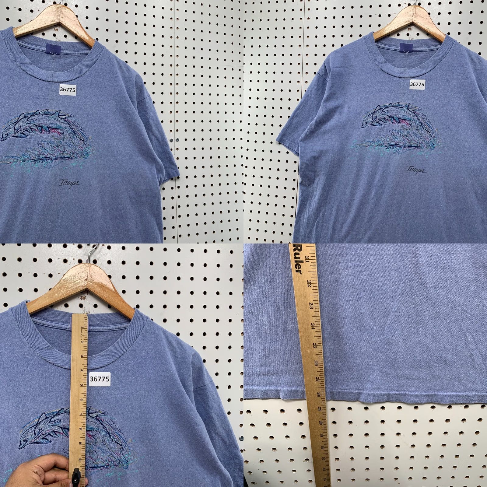 Vintage VTG 90s Tampa Dolphin Shirt Mens Large Blue Embroidered USA 23x28 Eingle Stitch Shirt Size US L / EU 52-54 / 3 - 8 Thumbnail