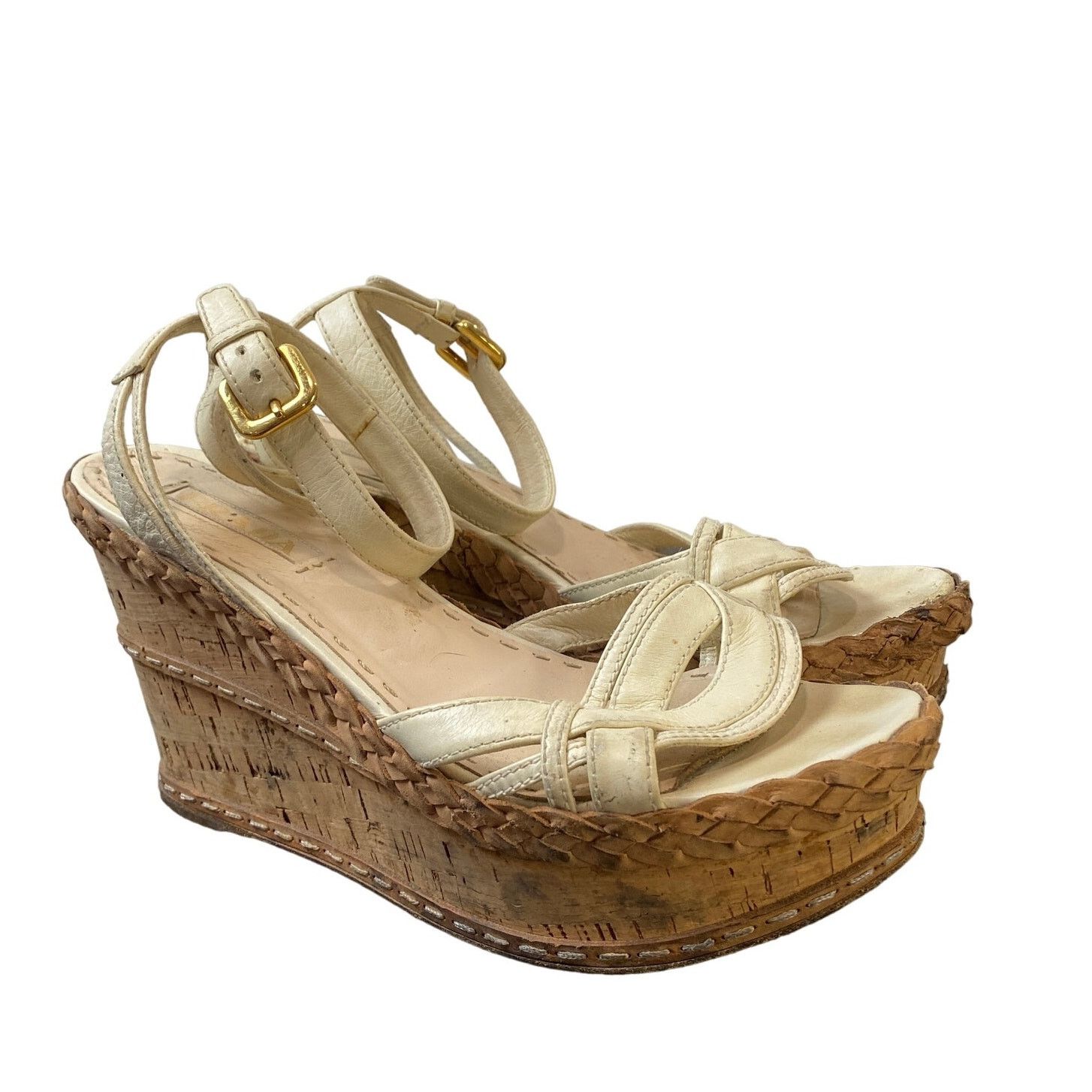 Prada Prada Cork Wedge Leather Ankle Strap Sandals Women's 40.5 Size US 10.5 / IT 40.5 - 1 Thumbnail