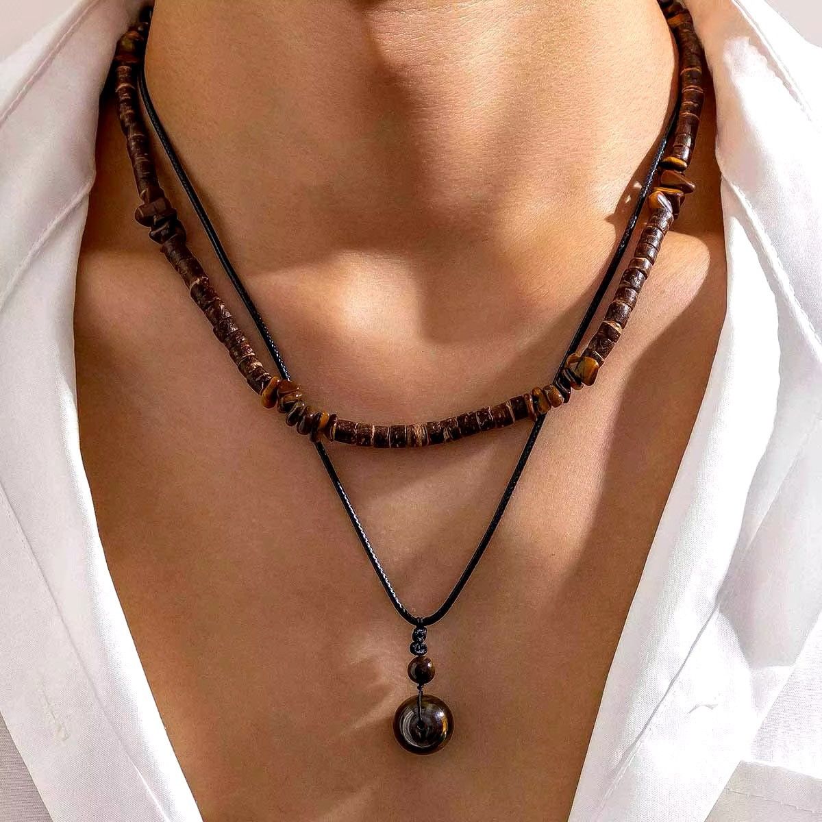 Japanese Brand Boho Double Wood Pine Stone Necklace Size ONE SIZE - 2 Thumbnail