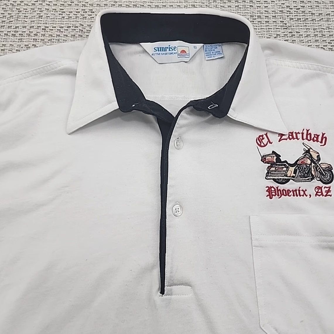 Vintage VINTAGE Sunrise Polo Shirt Mens L Short Sleeve White 1980s Rockabilly Casual Polo Rugby El Zaribah Size US L / EU 52-54 / 3 - 6 Thumbnail