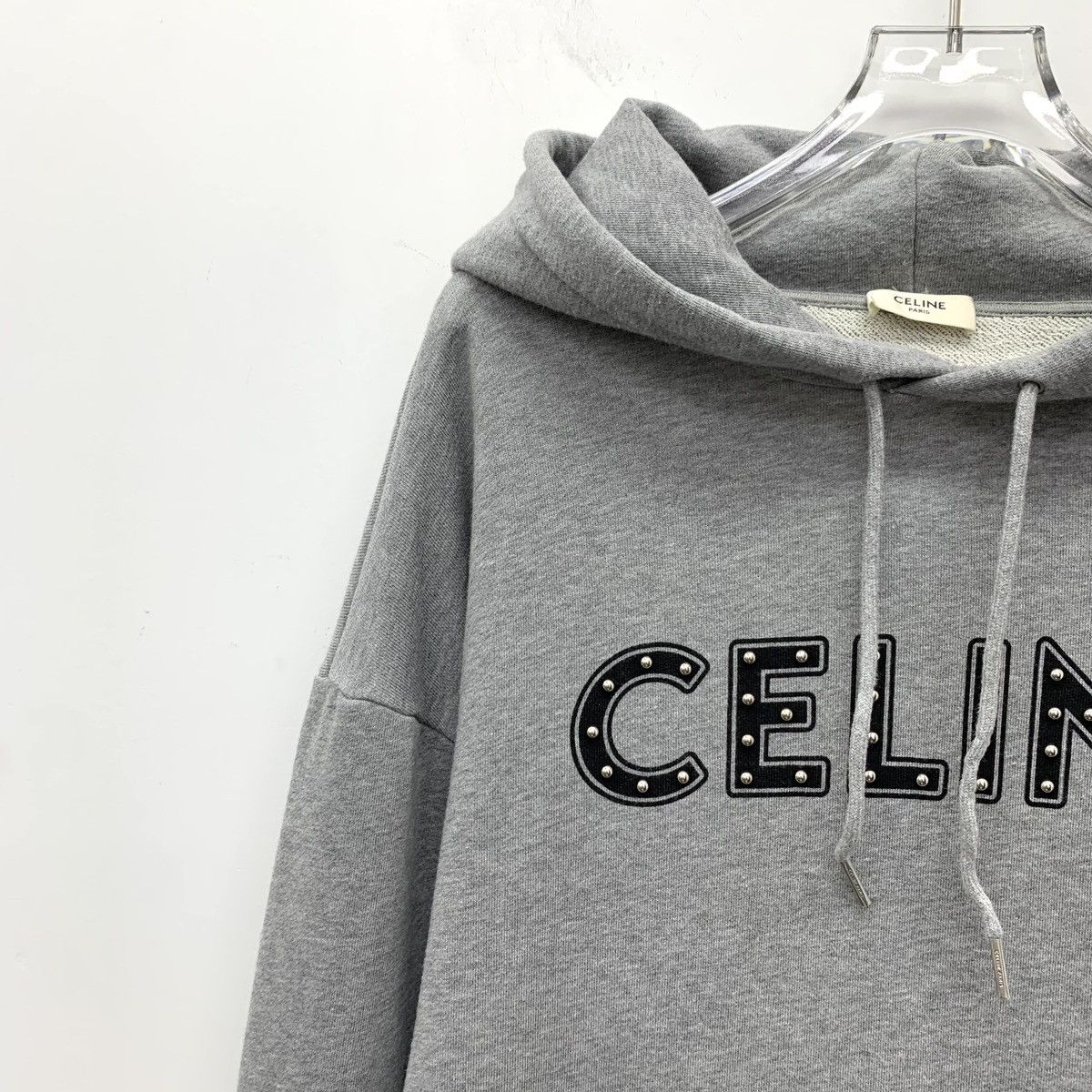 Celine Celine Grey Logo Beaded Hooded Drawstring Sweatshirt K26WX Size S / US 4 / IT 40 - 3 Thumbnail