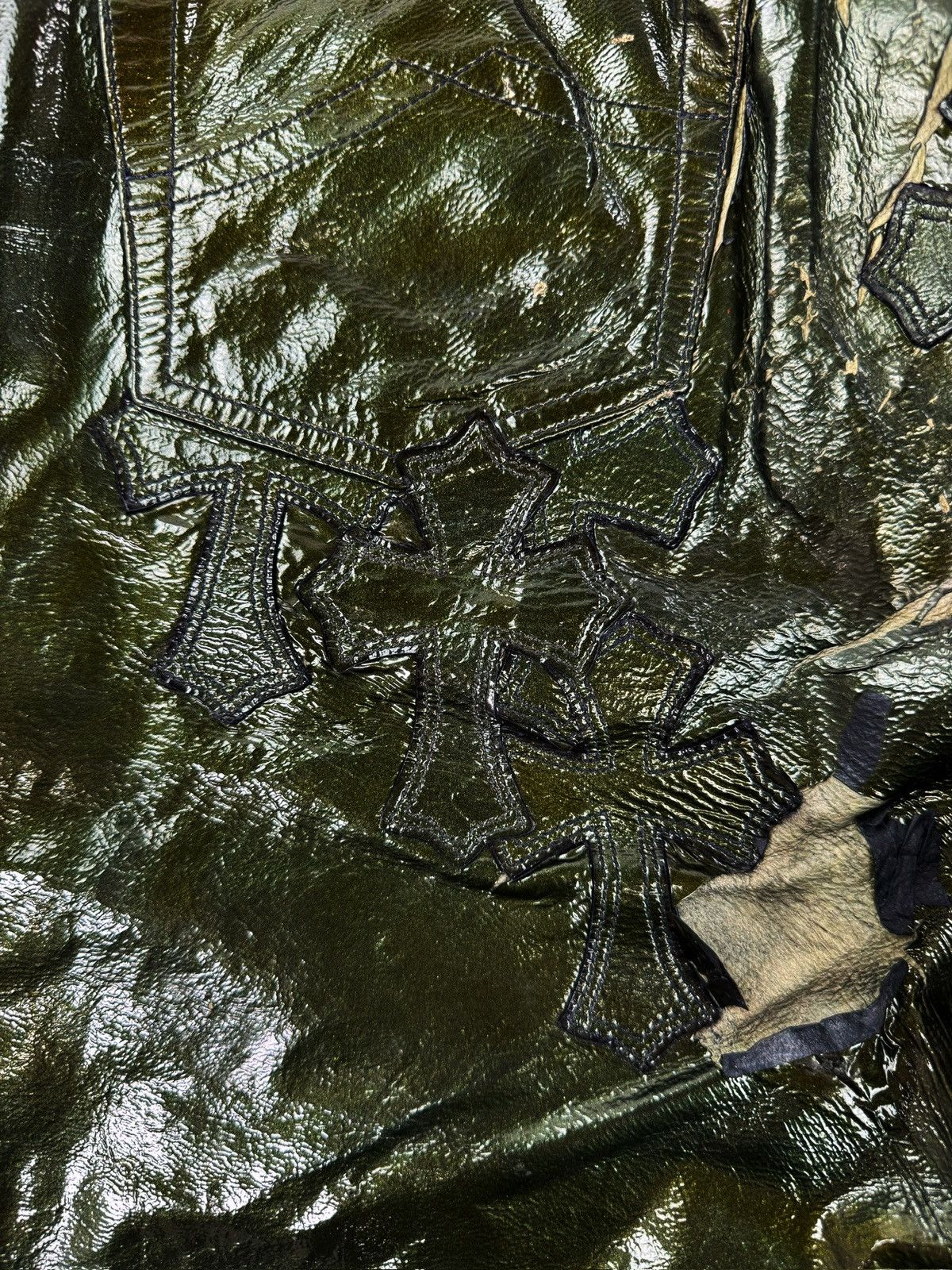 Chrome Hearts Chrome Hearts Green Galaxy Patent Leather Cross Patch Fleur Knee .925 Pants Size US 28 / EU 44 - 2 Thumbnail