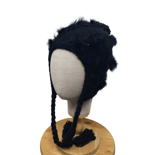 Japanese Brand 🏔 Japanese brand super black fur earflap beanie hat Size ONE SIZE - 1 Thumbnail