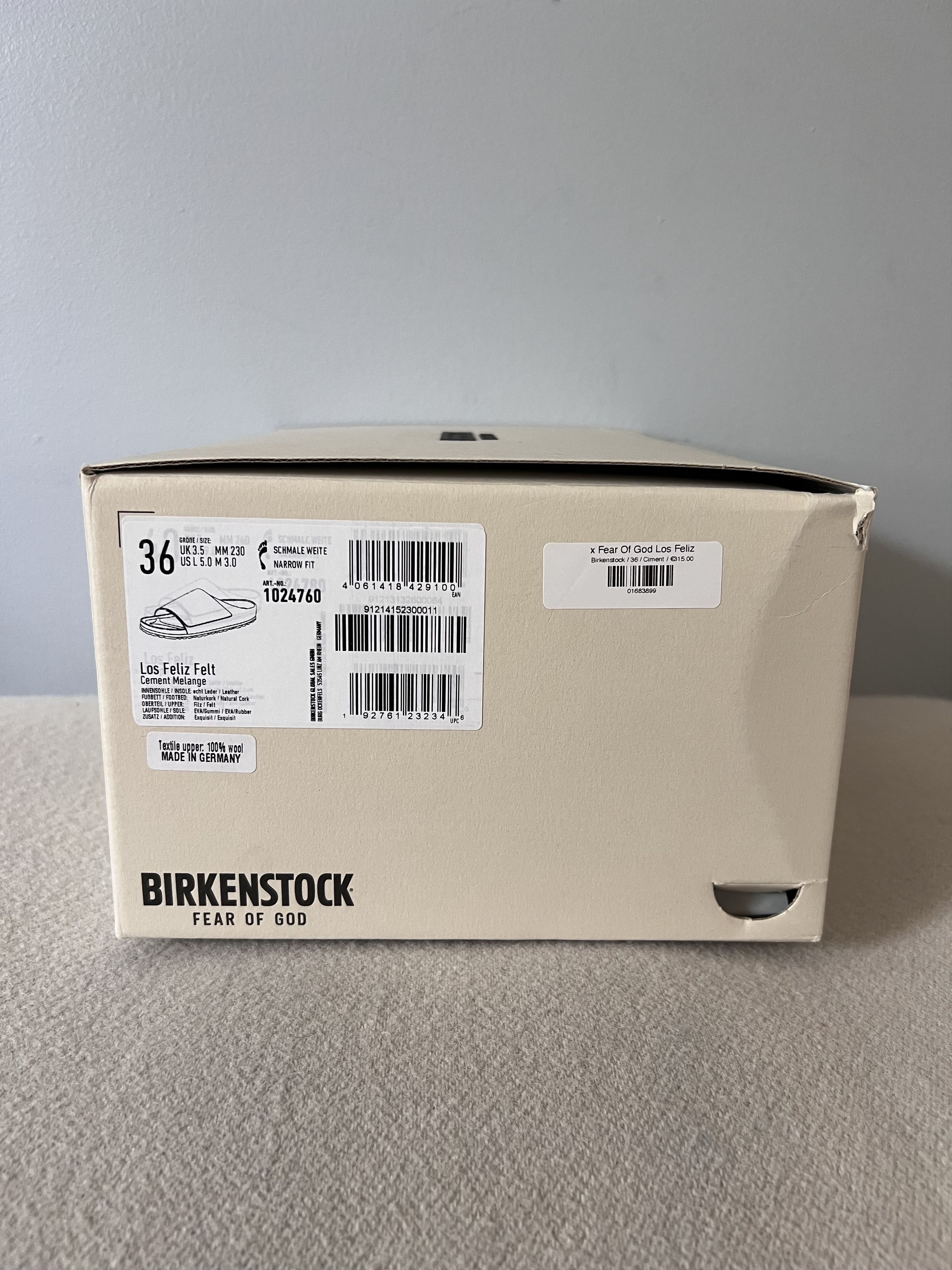 Birkenstock × Fear of God Fear of God Birkenstock Los Feliz in Cement Melange Wool Size US 6 / IT 36 - 7 Thumbnail