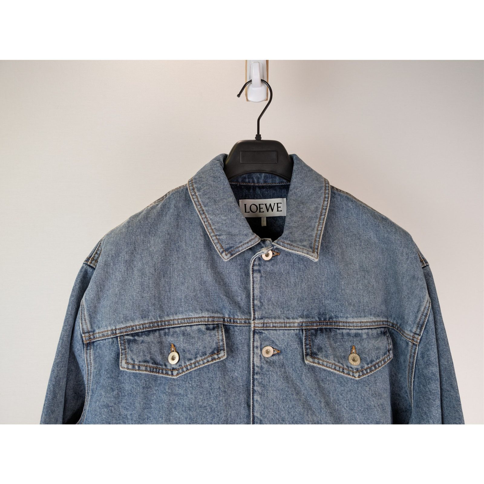 Loewe o1rshd1 Contrast Leather Panelling Denim Jacket in Blue Size US L / EU 52-54 / 3 - 3 Thumbnail