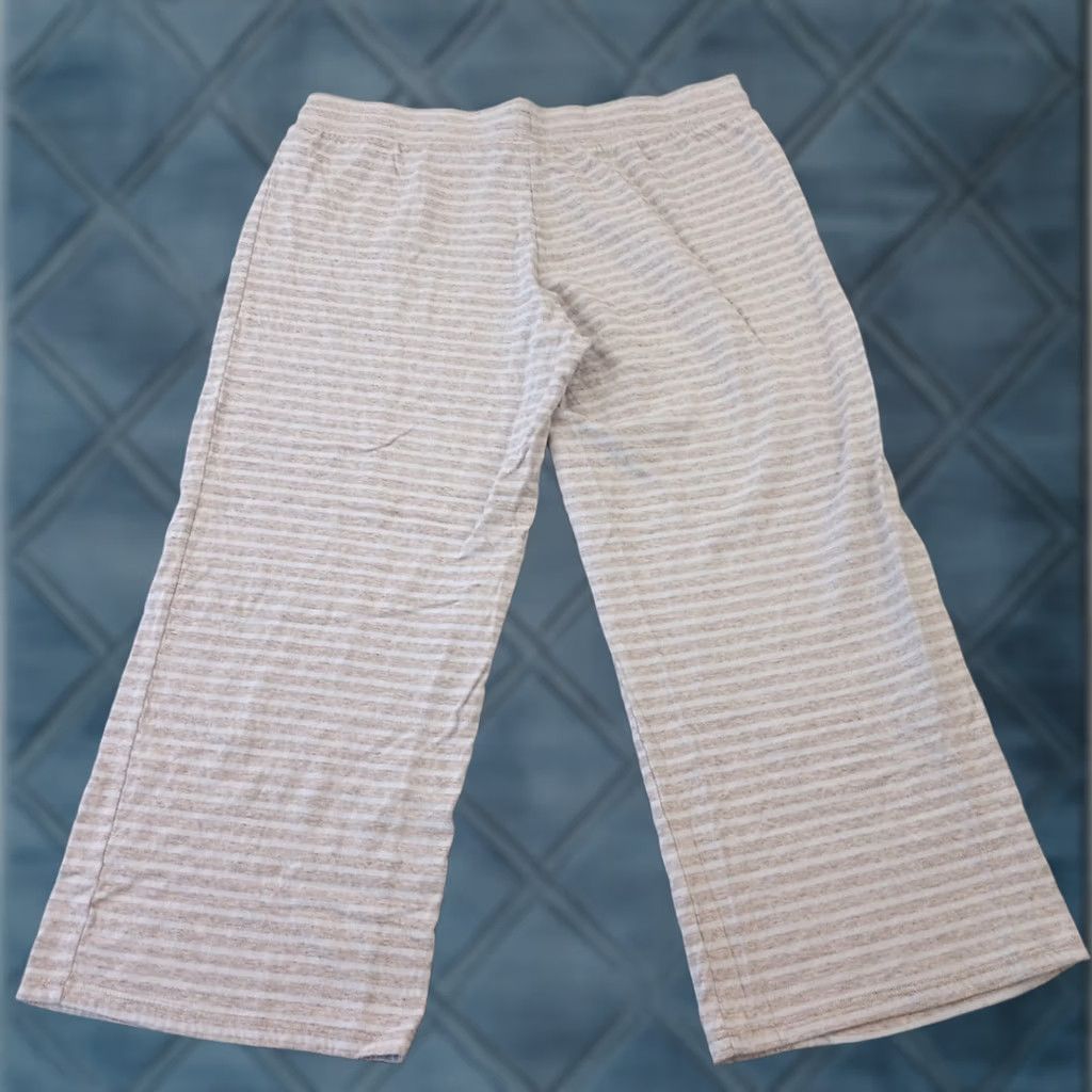 Disney Disney Pants Womens 2XL Gray Blue Striped Drawstring High Rise Cotton 40x28 Size 40" / US 18 - 1 Thumbnail