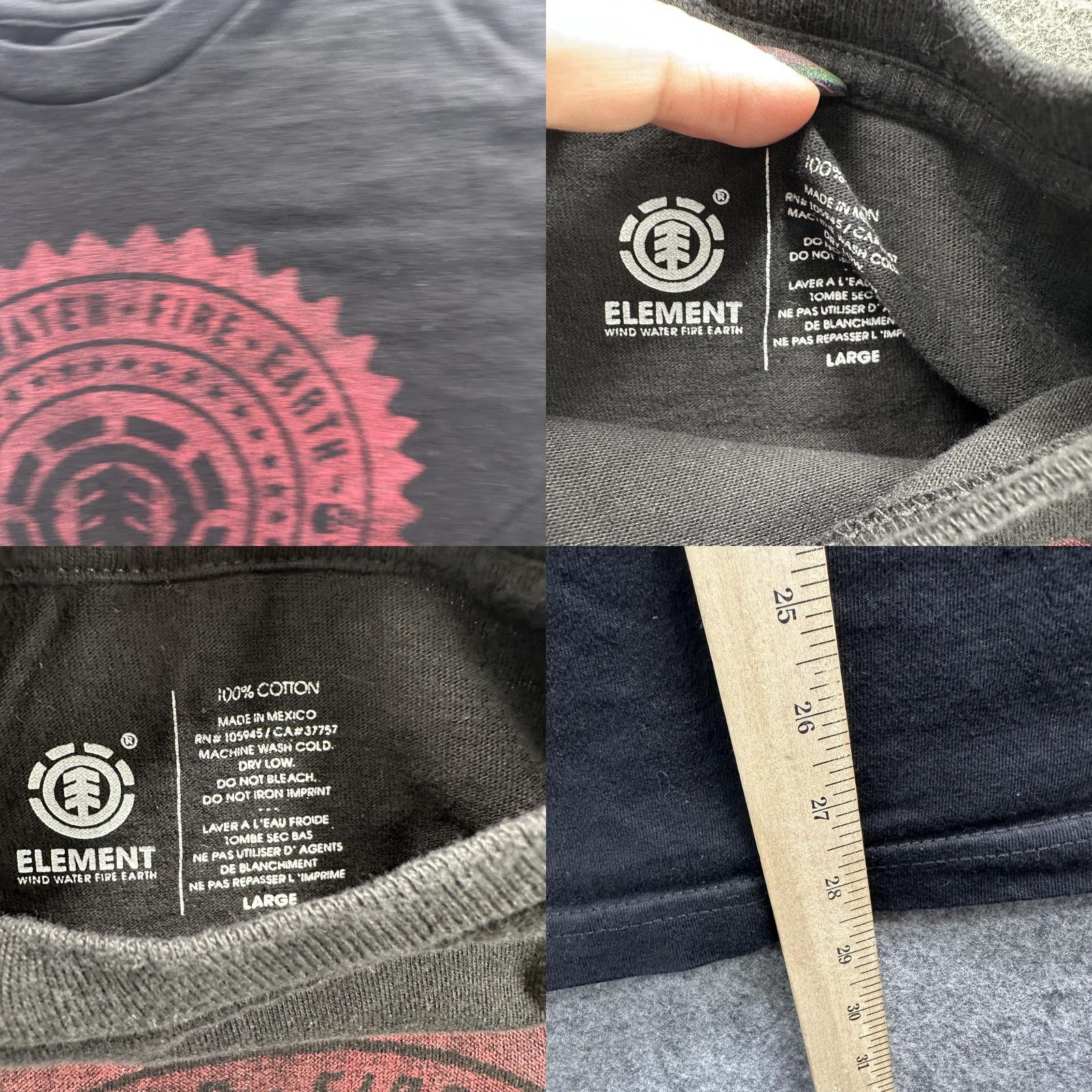 Element Element Shirt Mens Large Black Graphic Wind Water Fire Earth Skate Tee Size US L / EU 52-54 / 3 - 8 Thumbnail