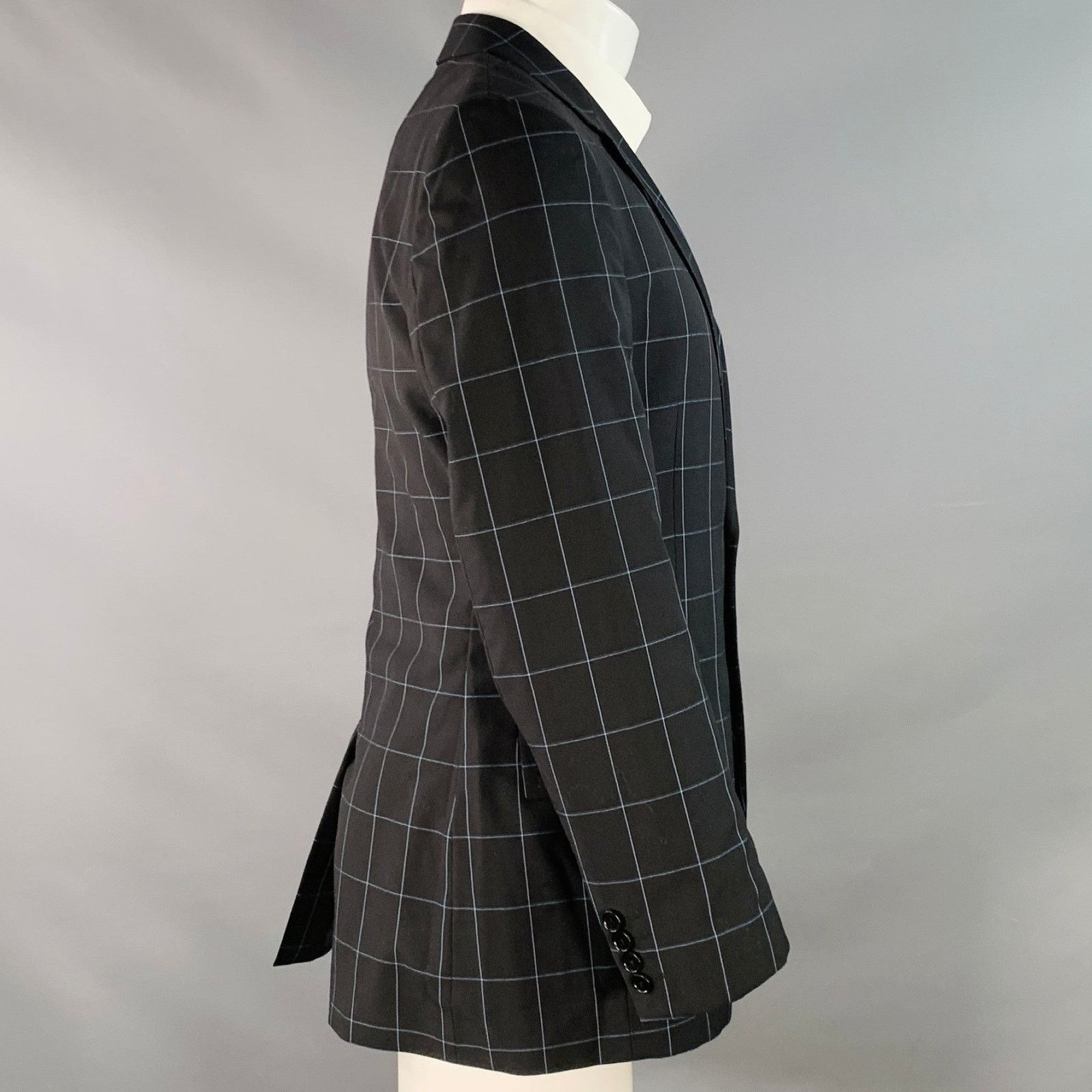 Paul Smith Size 38 Black Blue Window Pane Wool Notch Lapel Sport Coat Size 38R - 2 Thumbnail