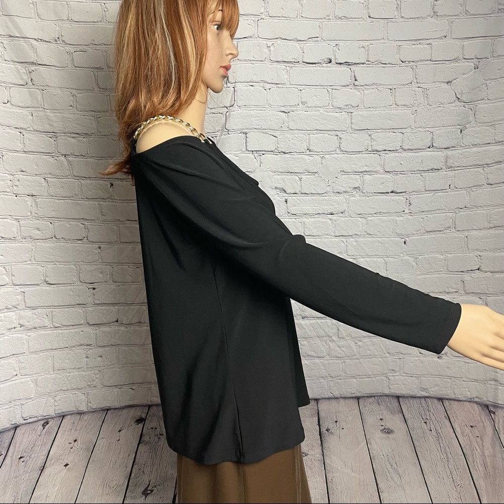 Nine West NWT New Nine West Black Gold Chain Asymmetrical Top Blouse Size M / US 6-8 / IT 42-44 - 3 Thumbnail