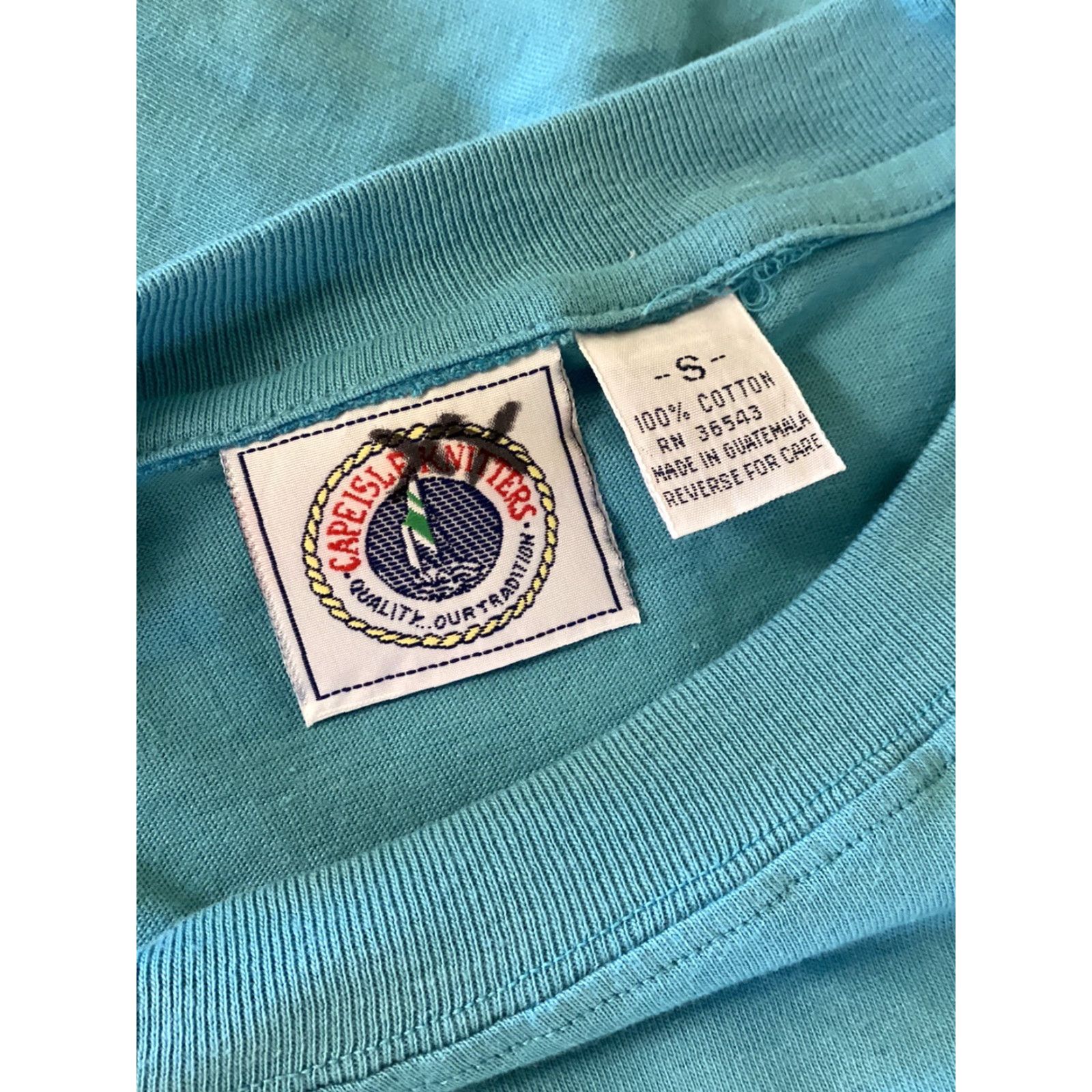 Vintage VINTAGE Cape Isle Knitters T-Shirt Shirt Men Small S Blue Cotton Crew Neck Short Sleeve Single Stitch Blank Womens? No, Mens Size US S / EU 44-46 / 1 - 4 Thumbnail