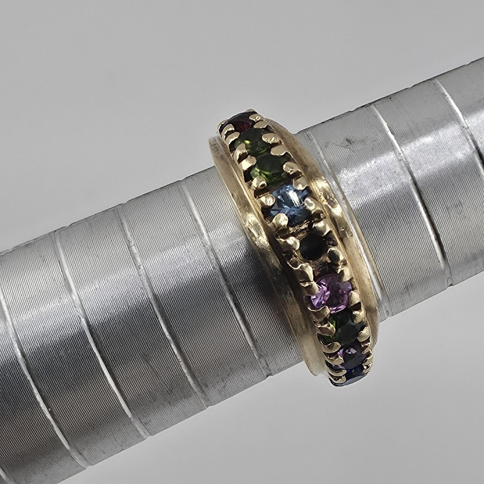 Other 10K Yellow Gold Multi Gemstone Ring 6.5 VTG Missing Stone Size ONE SIZE - 11 Thumbnail
