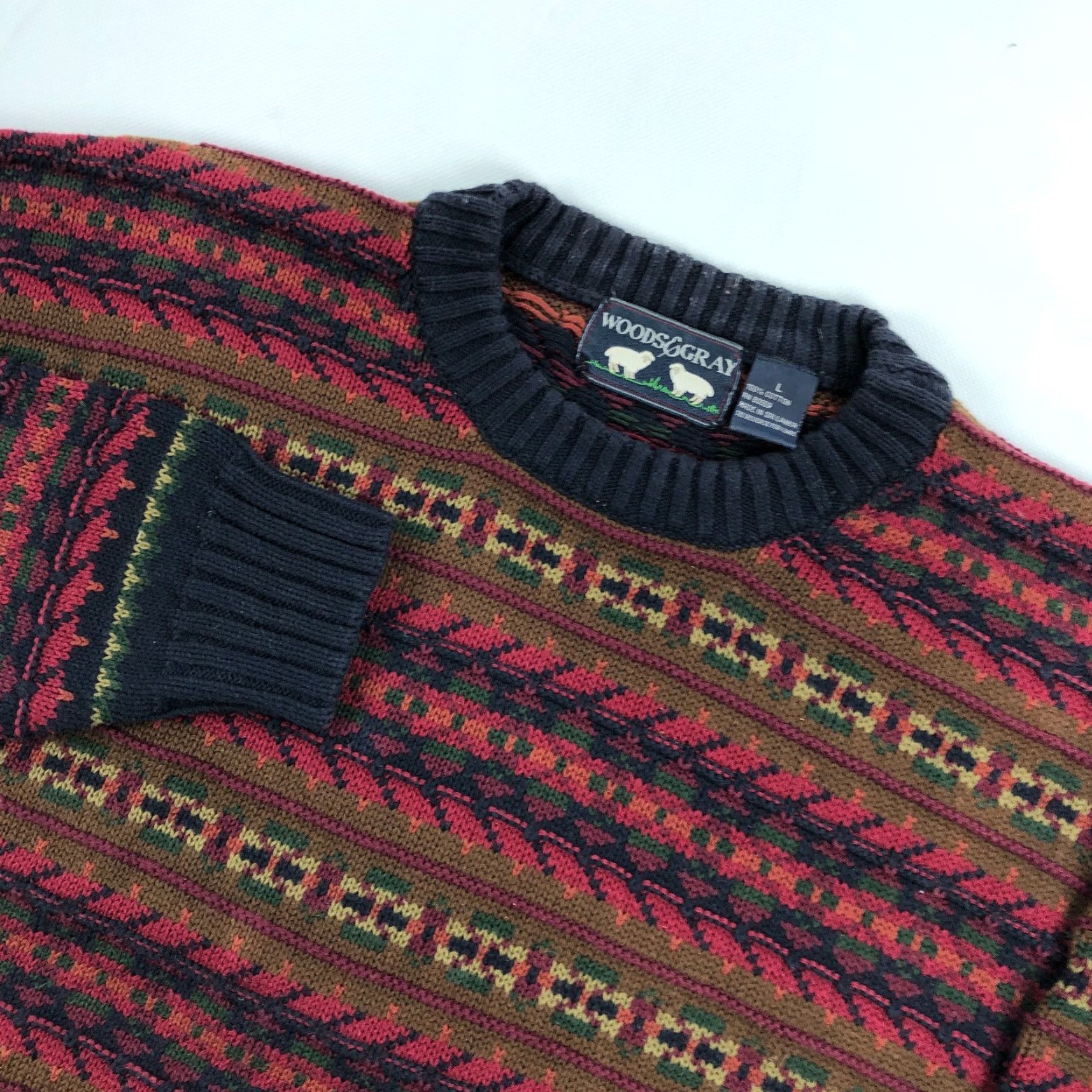 Vintage Woods and Gray Sweater Mens Large Stripe Patterned Vintage Cotton Crew Neck Size US L / EU 52-54 / 3 - 4 Thumbnail
