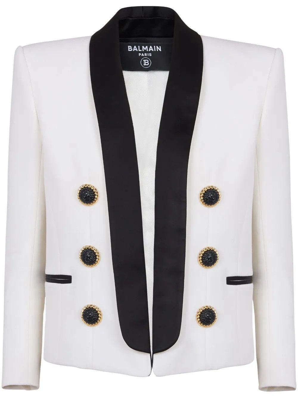 o1s1wg110825 Satin Lapel Wool Open Jacket in White