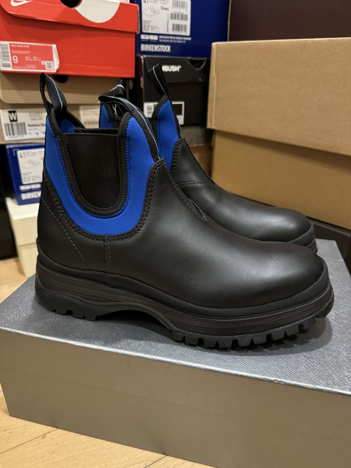 Prada Prada linea rossa black blue brixxen chelsea boot Size US 7 / EU 40 - 1 Thumbnail