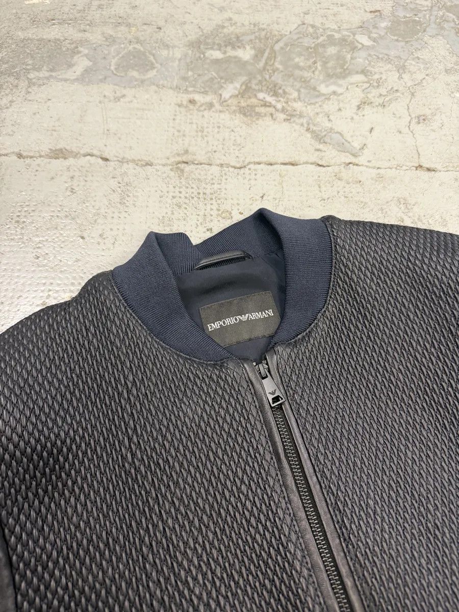 Emporio Armani AW2018 Emporio Armani Navy & Black Waffled Leather Bomber Jacket Size US M / EU 48-50 / 2 - 10 Thumbnail