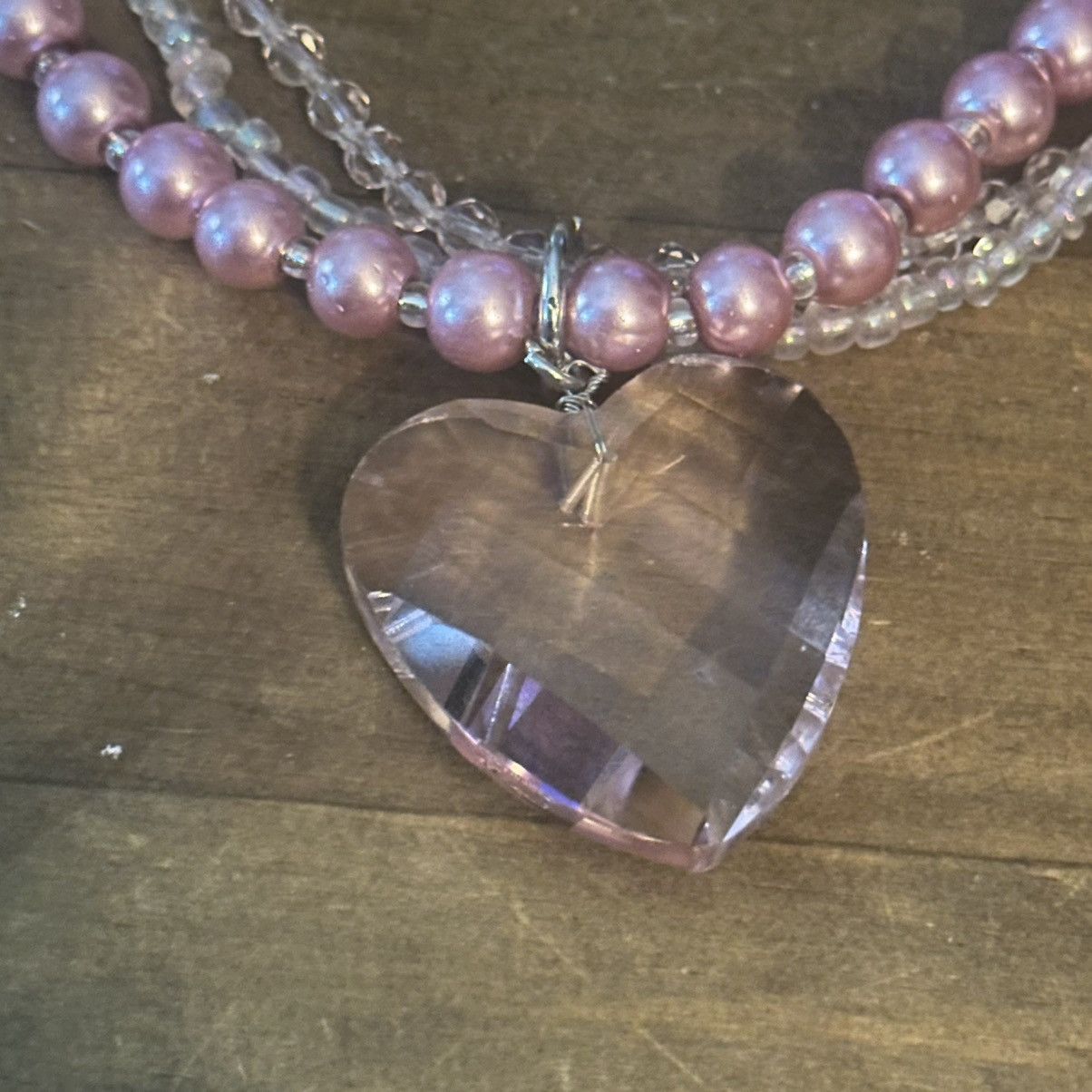 Other Pink multi strand crystal & pearl heart pendant necklace Size ONE SIZE - 3 Thumbnail