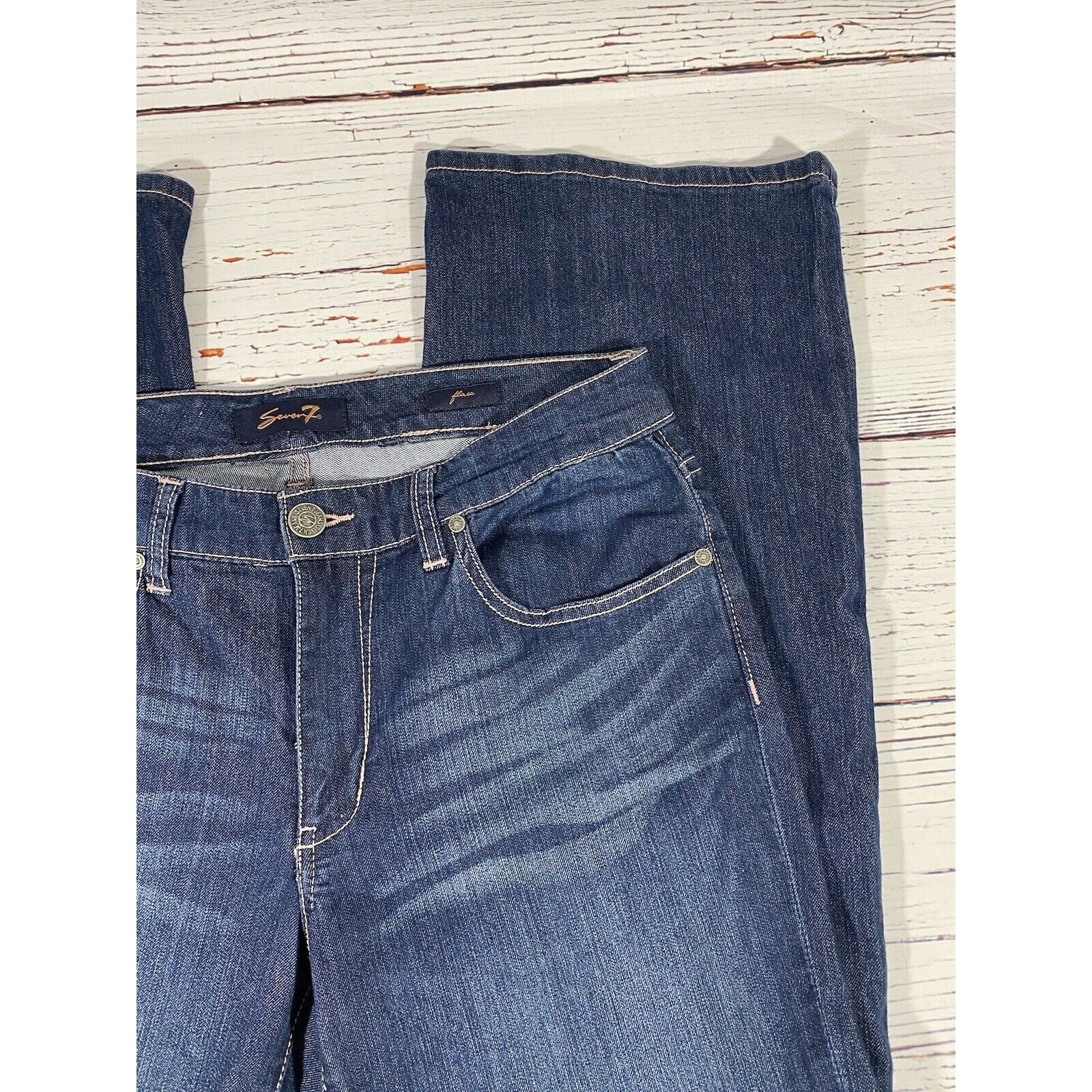 Seven 7 Seven 7 Womens Jeans Size 10 Wide Leg Dark Wash Blue Cottom Size 32" / US 10 / IT 46 - 9 Thumbnail