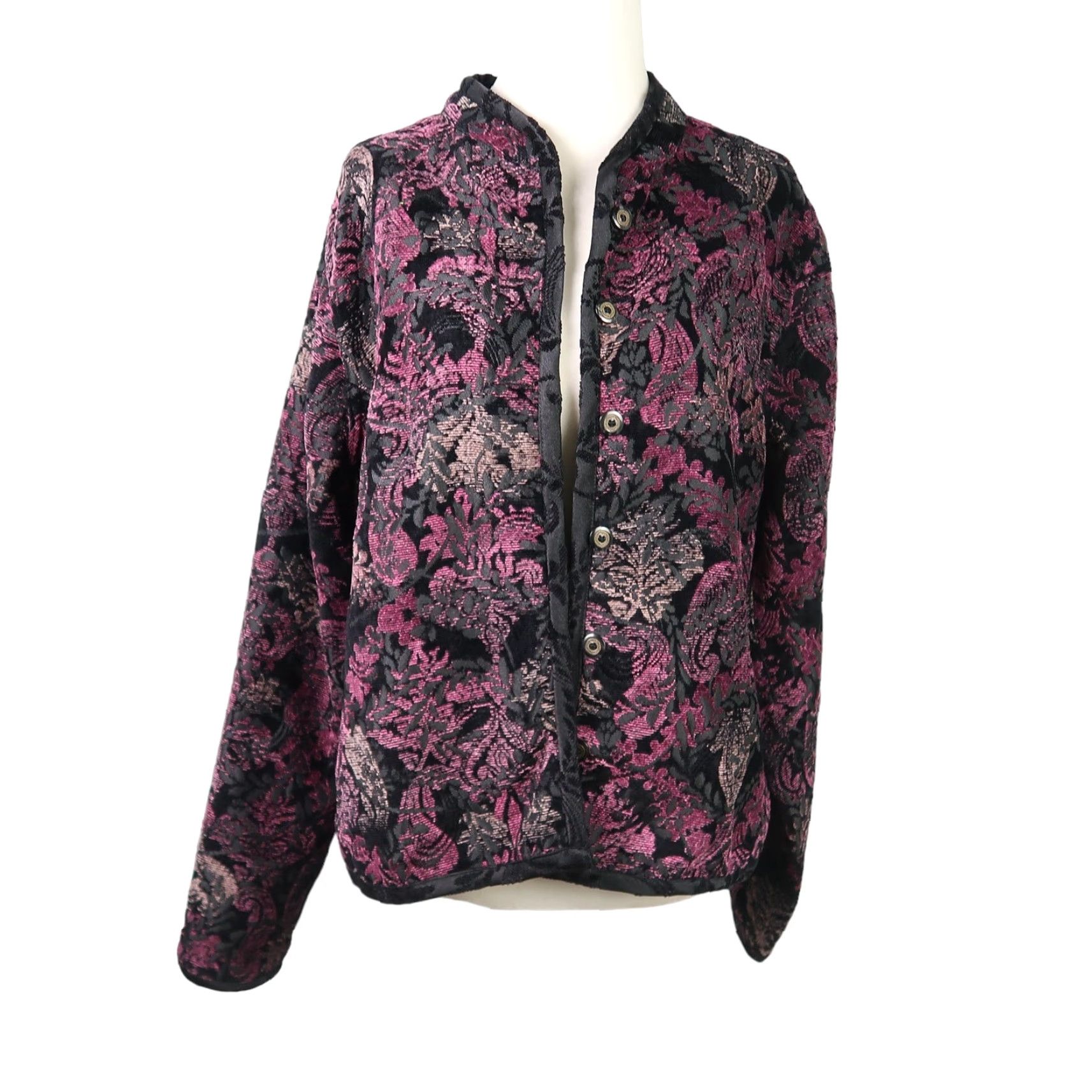 Vintage VINTAGE 90s black floral satin purple reversible jacket L Women Jacket Short Sleeve Button Fall Spring Casual Party/Cocktail 90s Womens Size L / US 10 / IT 46 - 5 Thumbnail