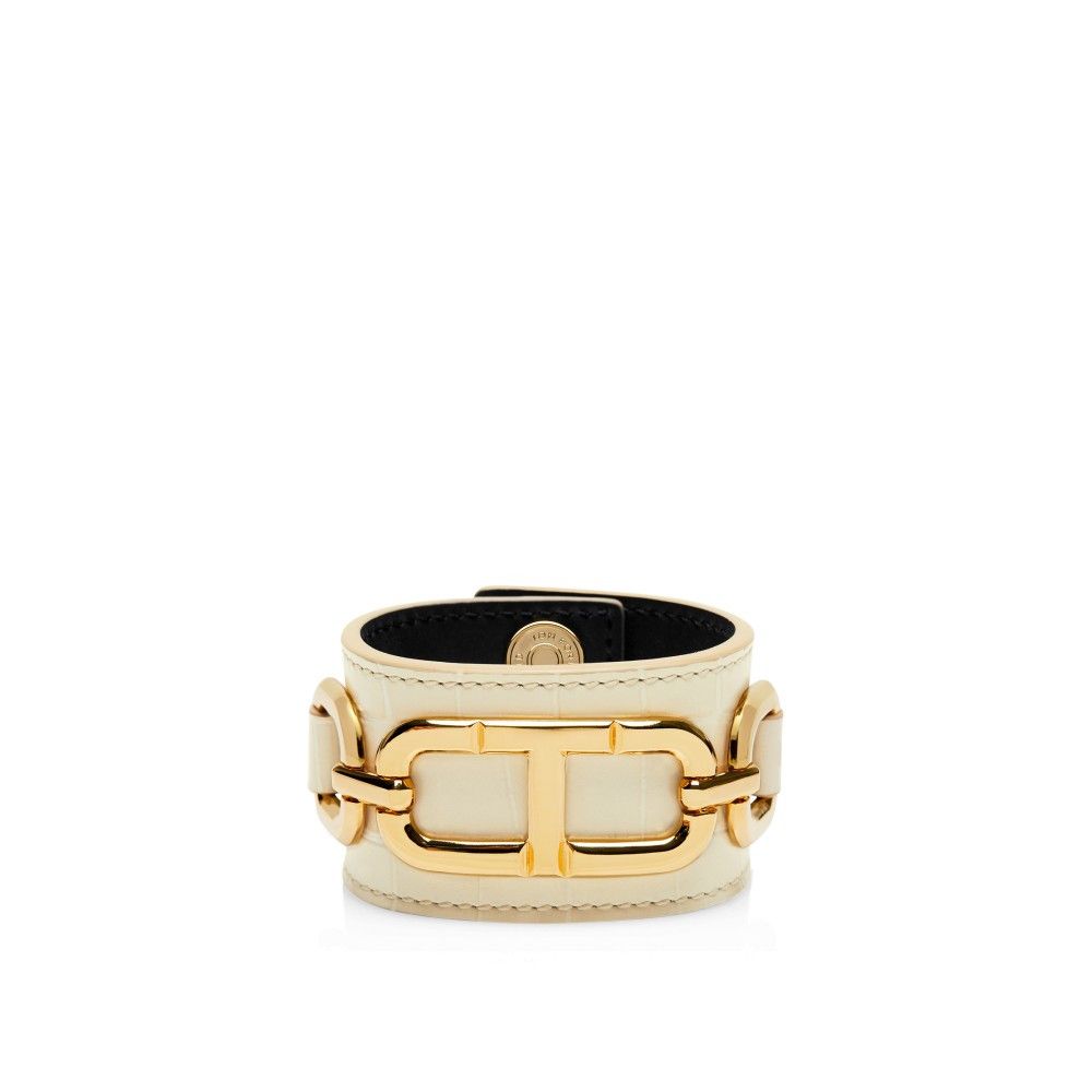 Tom Ford o1loc1c0625 JW078 Size: OS /Leather Cuff Bracelet Ivory/Gold Size ONE SIZE - 1 Thumbnail