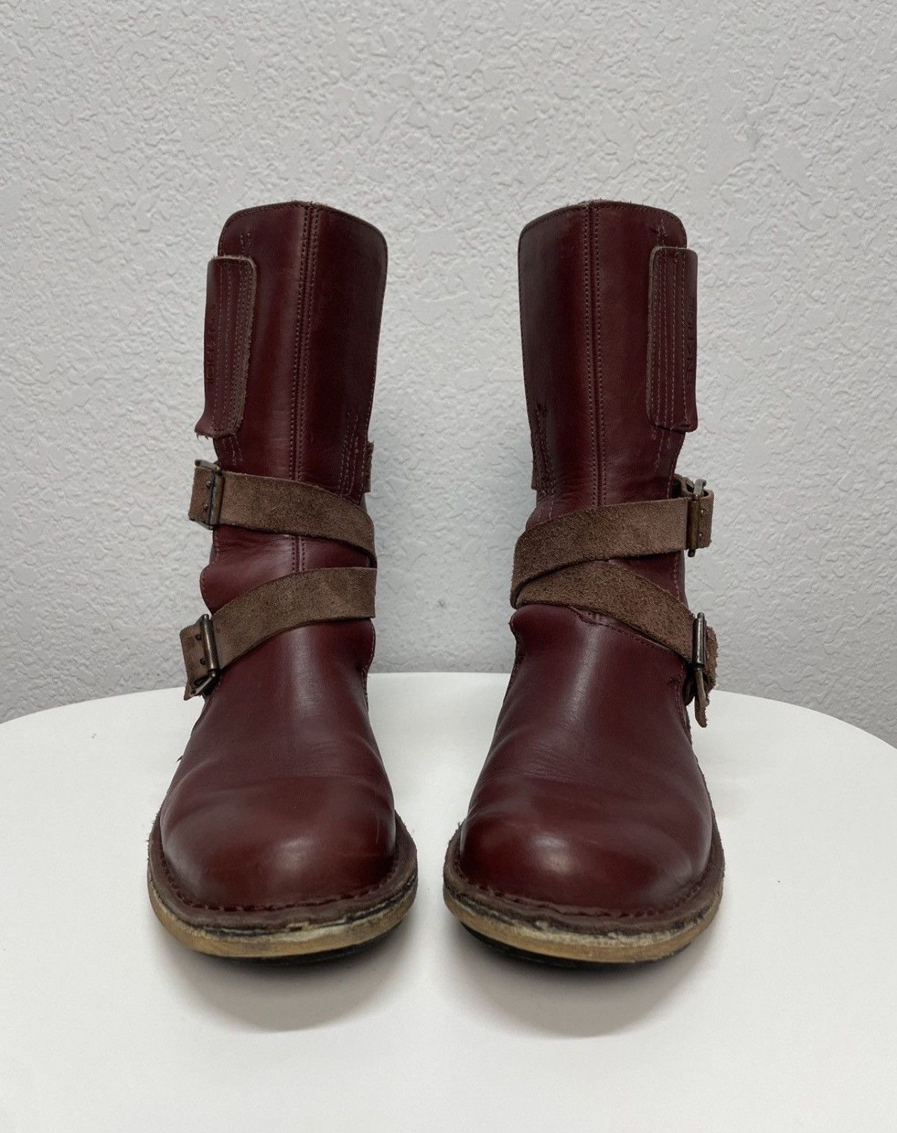 If Six Was Nine Vintage Rick Owens Vibe Burgundy Leather Moto Biker Boots Size US 9 / EU 42 - 3 Thumbnail