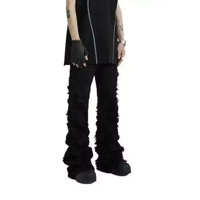 Japanese Brand Black Frayed Stacked Denim Jeans Size US 32 / EU 48 - 2 Thumbnail