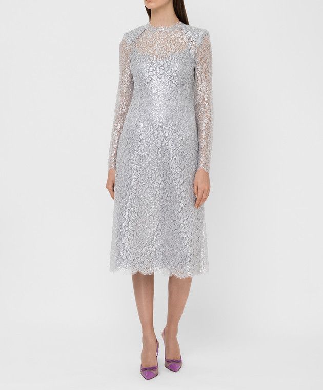 Dolce & Gabbana o1y0825 Midi Dress in Silver Size XS / US 0-2 / IT 36-38 - 5 Thumbnail
